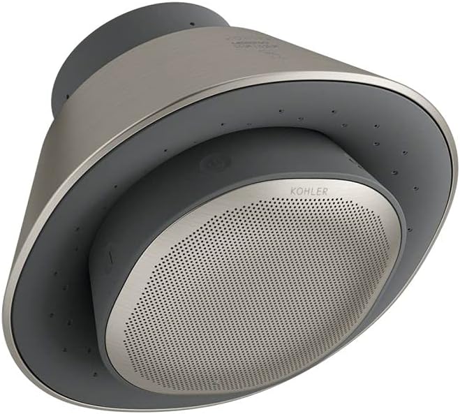 KOHLER MOXIE BLUETOOTH SHOWERHEAD, SHOWER SPEAKER, WATERPROOF SPEAKER, SHOWER RADIO, RECHARGEABLE SPEAKER, PORTABLE SPEAKER, 1.75 GPM, K-28238-GKE-BN, VIBRANT BRUSHED NICKEL