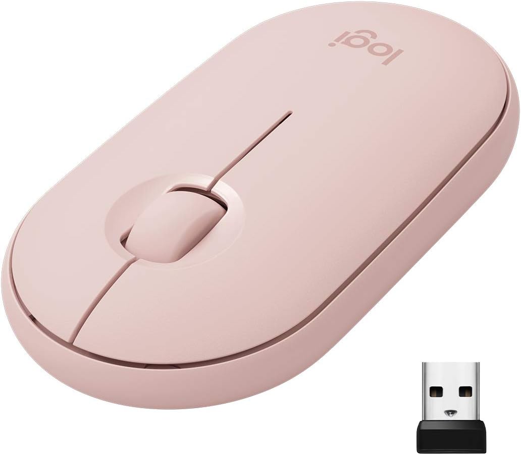 Logitech Pebble M350 Wireless Mouse with Bluetooth or USB - Silent, Slim Computer Mouse with Quiet Click for iPad, Laptop, Notebook, PC and Mac - Pink Rose