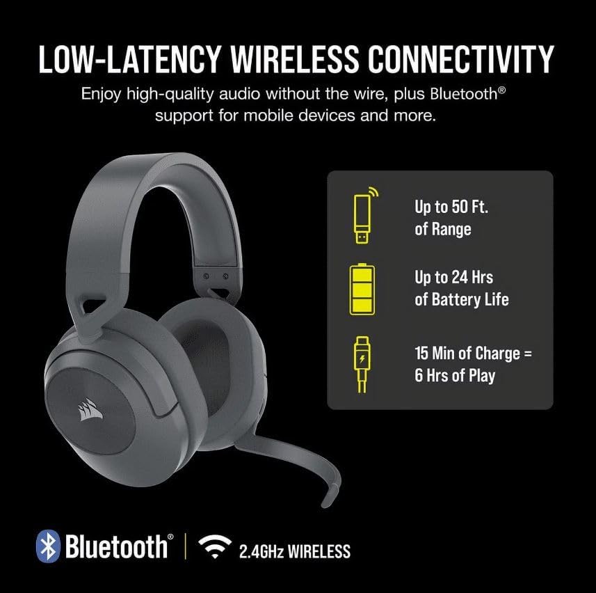 Corsair HS55 Wireless Core Gaming Headset (CA-9011291-NA) Wireless Audio or Bluetooth for PC, PS5, PS4, Mobile - Graphite Gray