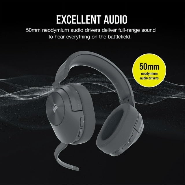 Corsair HS55 Wireless Core Gaming Headset (CA-9011291-NA) Wireless Audio or Bluetooth for PC, PS5, PS4, Mobile - Graphite Gray