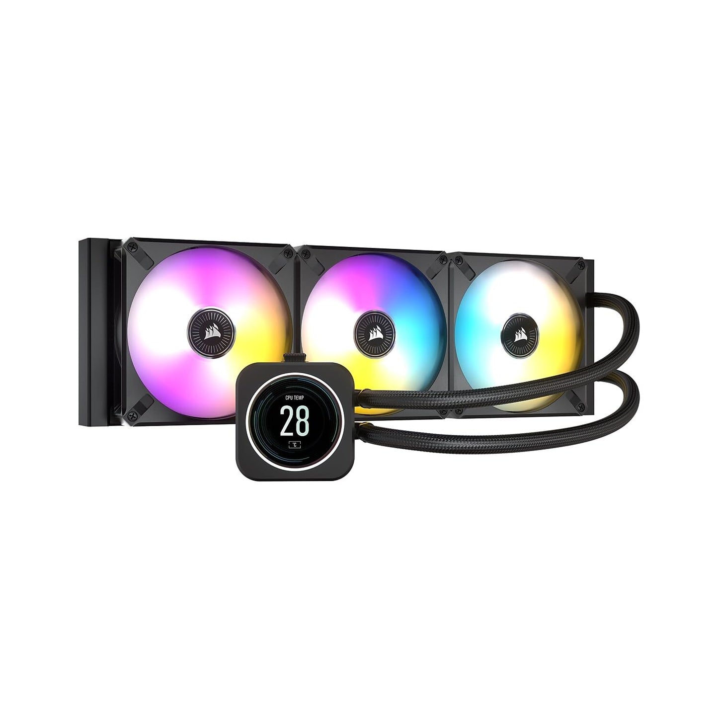 CORSAIR iCUE H150i ELITE LCD Display Liquid CPU Cooler-Custom IPS LCD Screen-48 Dynamic RGB LEDs-120mm Fans-360mm Radiator-COMMANDER CORE Smart Lighting Controller