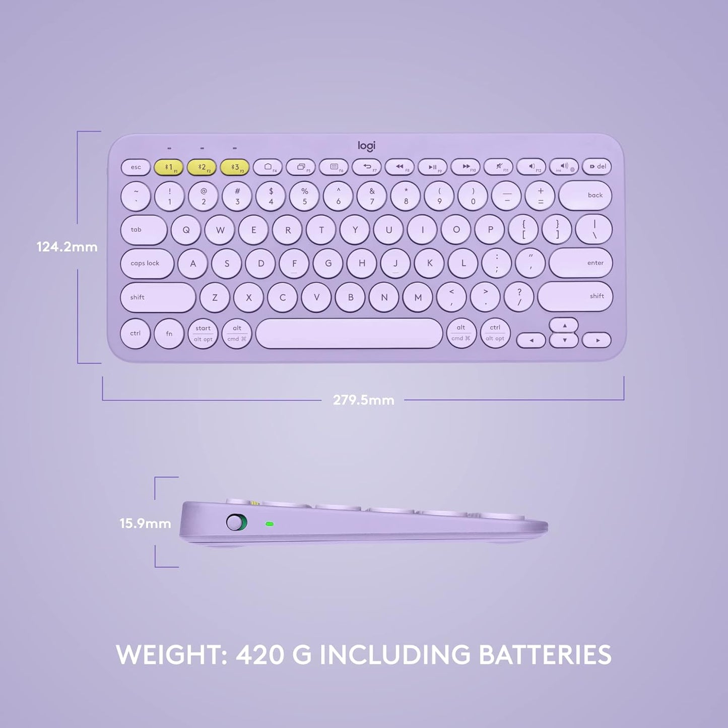 Logitech K380 Multi-Device Bluetooth Wireless Keyboard - Lavender Lemonade