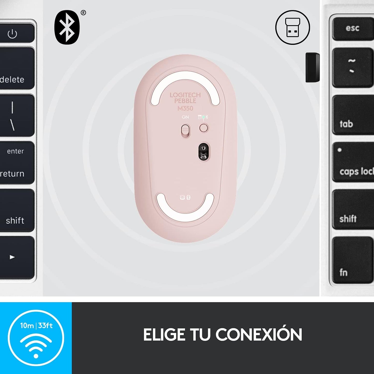 Logitech Pebble M350 Wireless Mouse with Bluetooth or USB - Silent, Slim Computer Mouse with Quiet Click for iPad, Laptop, Notebook, PC and Mac - Pink Rose