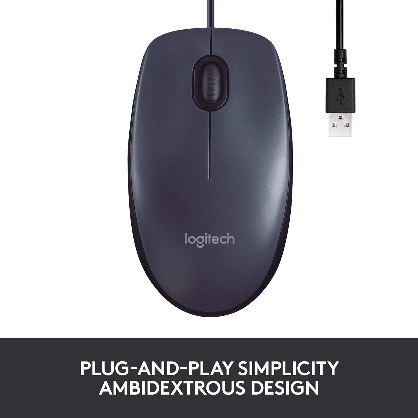 Logitech M100 Wired USB Mouse- Grey