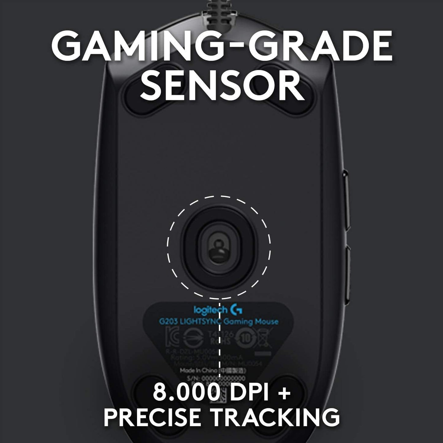 Logitech G203 LIGHTSYNC Wired Gaming Mouse, 8,000 DPI, Rainbow Optical Effect RGB, 6 Programmable Buttons, On-Board Memory, PC/Mac Computer, Laptop Compatible - Black