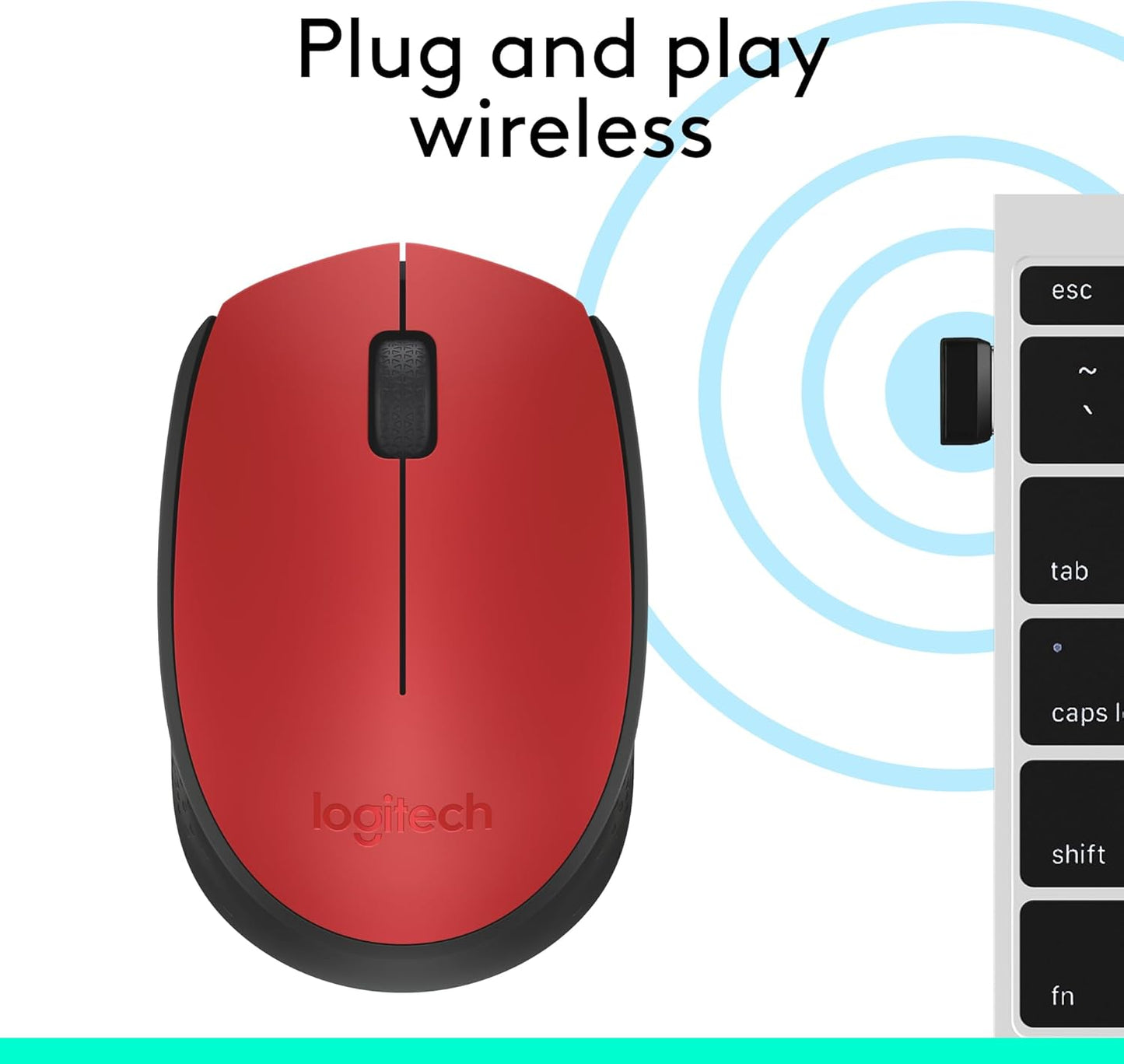 Logitech M170 Wireless Mouse for PC, Mac, Laptop, 2.4 GHz with USB Mini Receiver, Optical Tracking, 12-Months Battery Life, Ambidextrous - Red