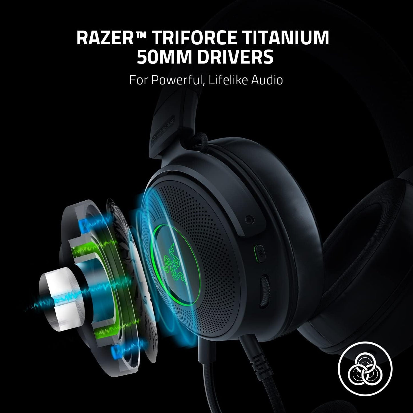 Razer Kraken V3 HyperSense Wired USB Gaming Headset w/Haptic Technology: Triforce Titanium 50mm Drivers - THX Spatial Audio - Hybrid Fabric & Leatherette Memory Foam Cushions - Detachable Mi
