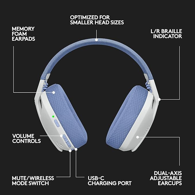 Logitech G435 Lightspeed and Bluetooth Wireless Gaming Headset - Lightweight- White