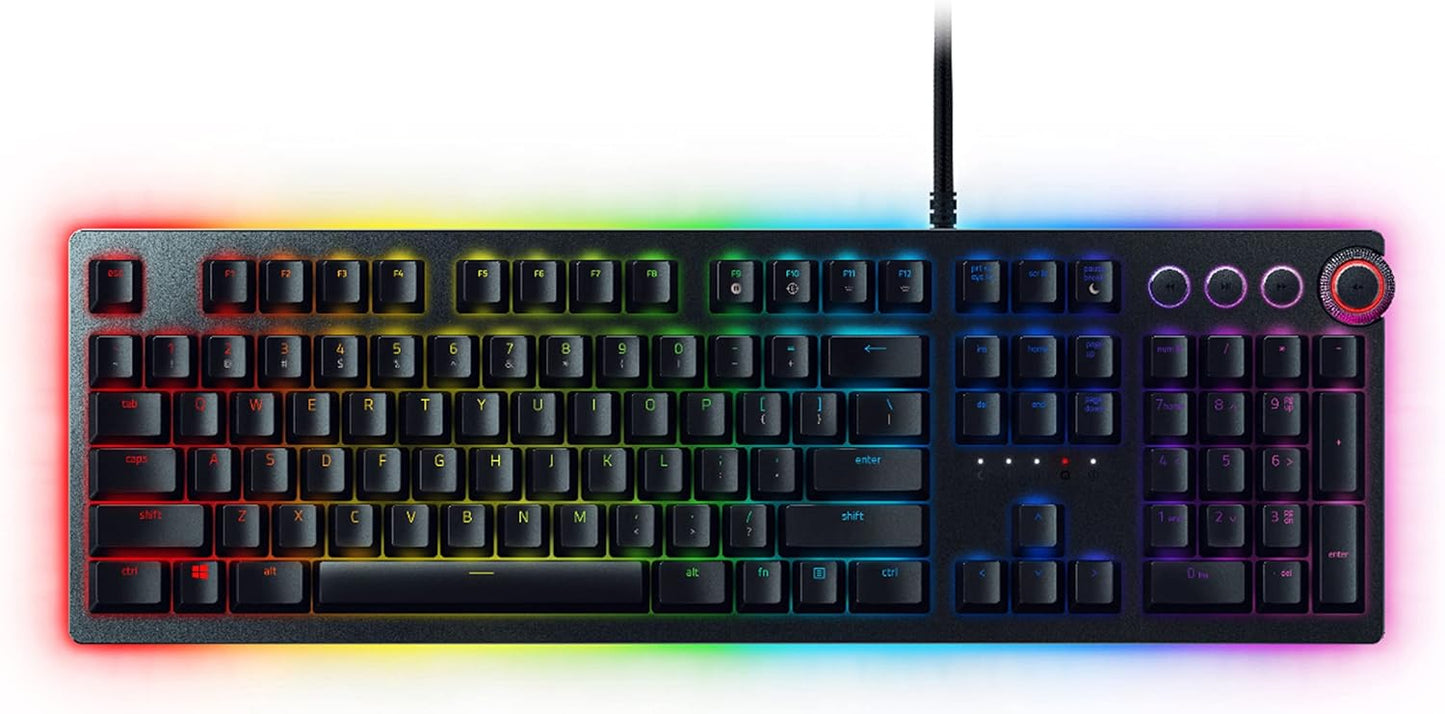 Razer Huntsman Elite: Opto-Mechanical Switch - Multi-Functional Digital Dial & Media Keys - Leatherette Wrist Rest - 4-Side Underglow - Gaming Keyboard