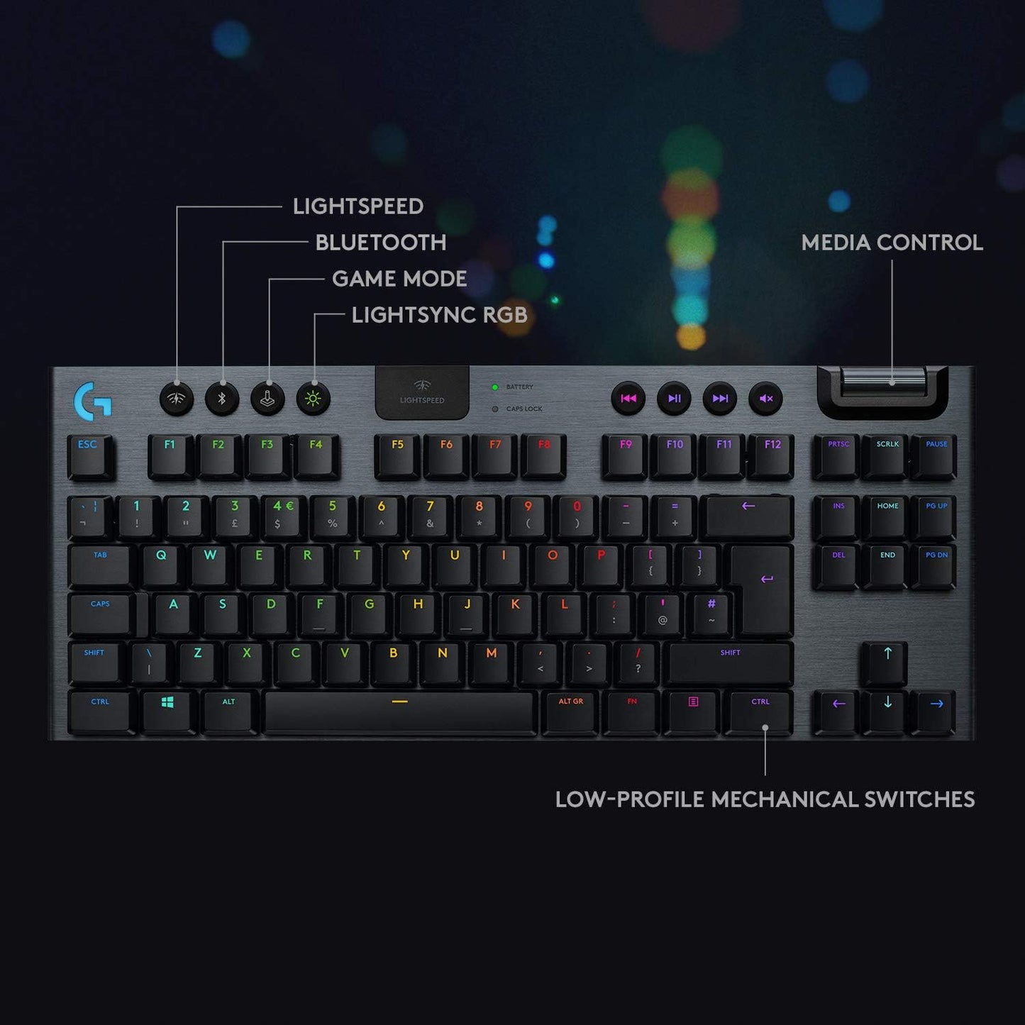 Logitech G915 Tenkeyless Lightspeed Wireless RGB Mechanical Gaming Keyboard - Tactile, Black