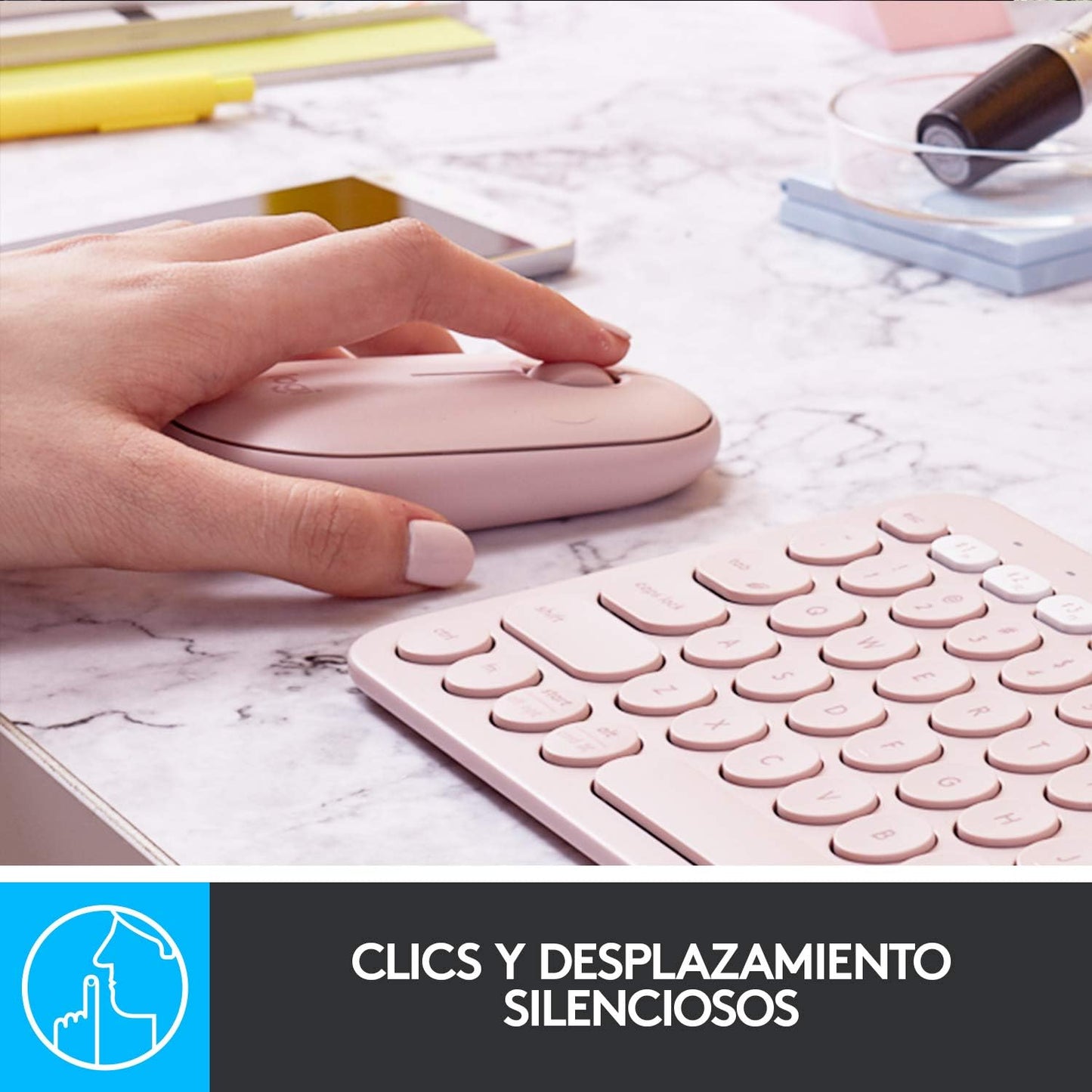 Logitech Pebble M350 Wireless Mouse with Bluetooth or USB - Silent, Slim Computer Mouse with Quiet Click for iPad, Laptop, Notebook, PC and Mac - Pink Rose