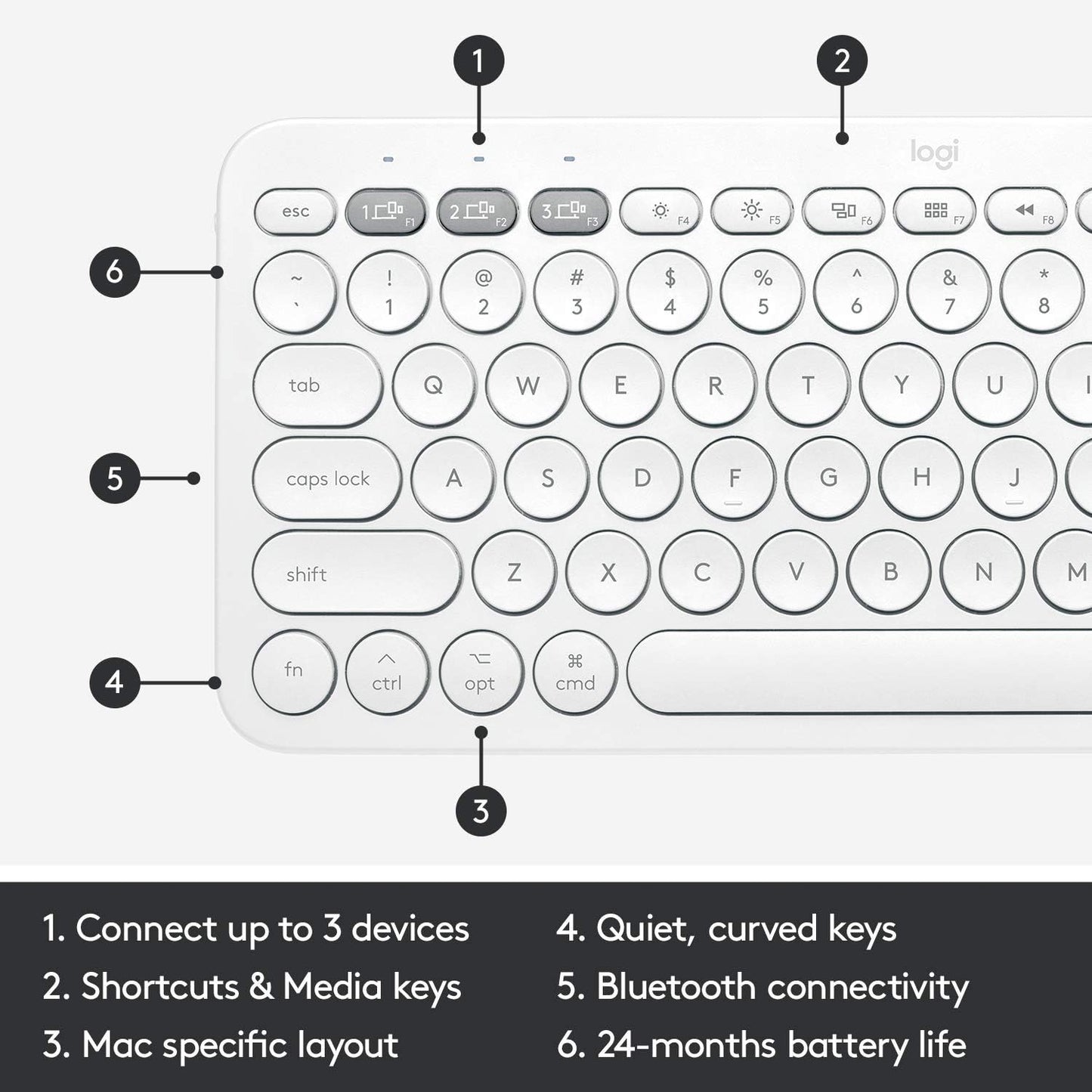 Logitech K380 Multi-Device Wireless Bluetooth Keyboard for Mac - Off White