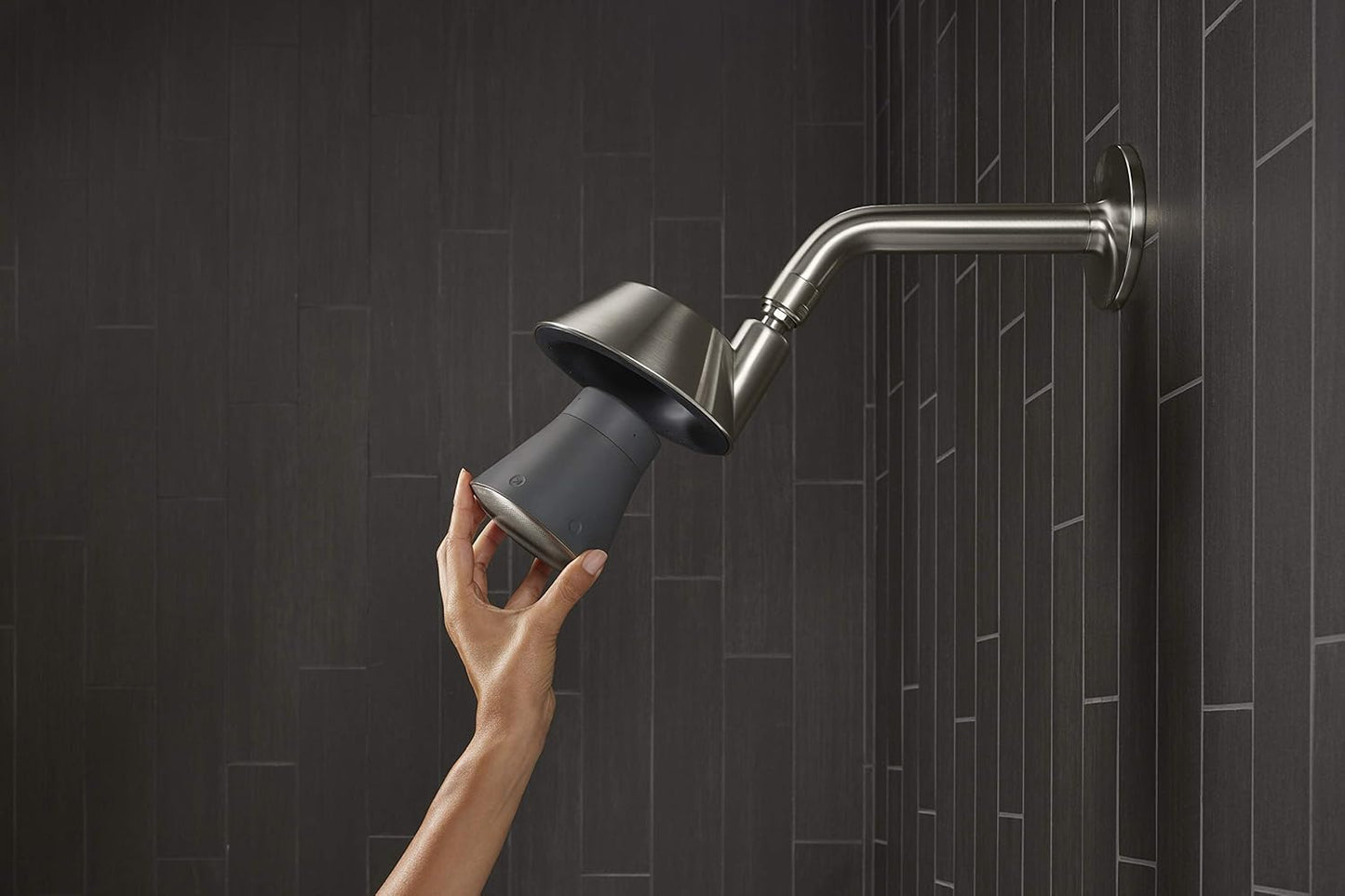 KOHLER MOXIE BLUETOOTH SHOWERHEAD, SHOWER SPEAKER, WATERPROOF SPEAKER, SHOWER RADIO, RECHARGEABLE SPEAKER, PORTABLE SPEAKER, 1.75 GPM, K-28238-GKE-BN, VIBRANT BRUSHED NICKEL