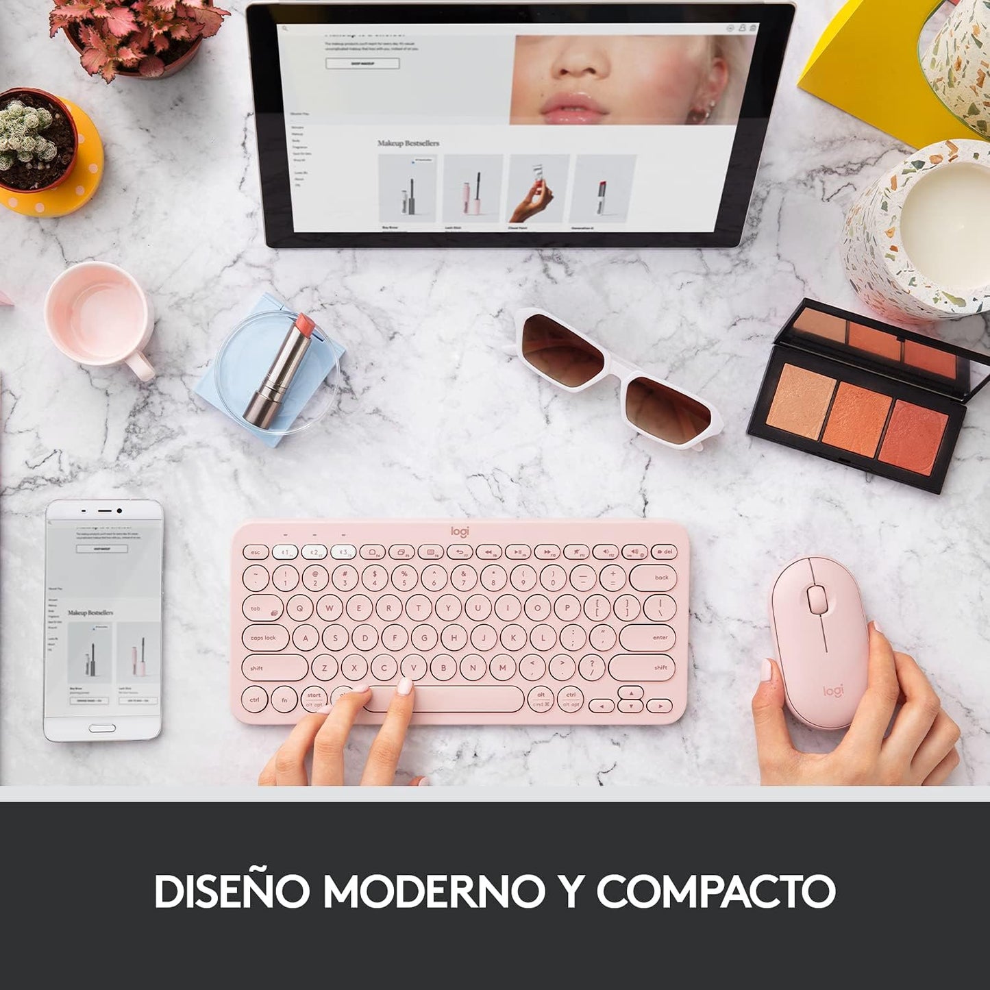 Logitech Pebble M350 Wireless Mouse with Bluetooth or USB - Silent, Slim Computer Mouse with Quiet Click for iPad, Laptop, Notebook, PC and Mac - Pink Rose