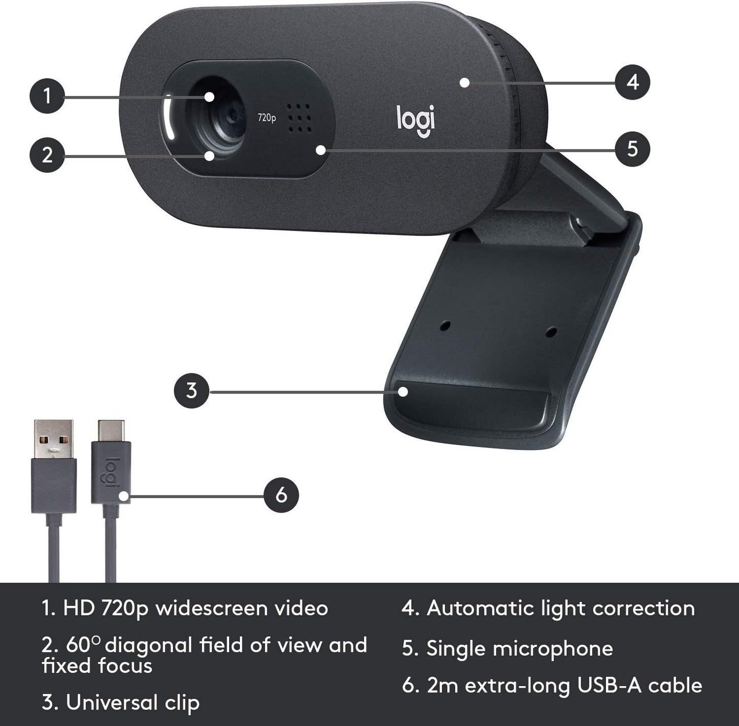 Logitech C505 Webcam 1280 x 720 Pixels USB Black