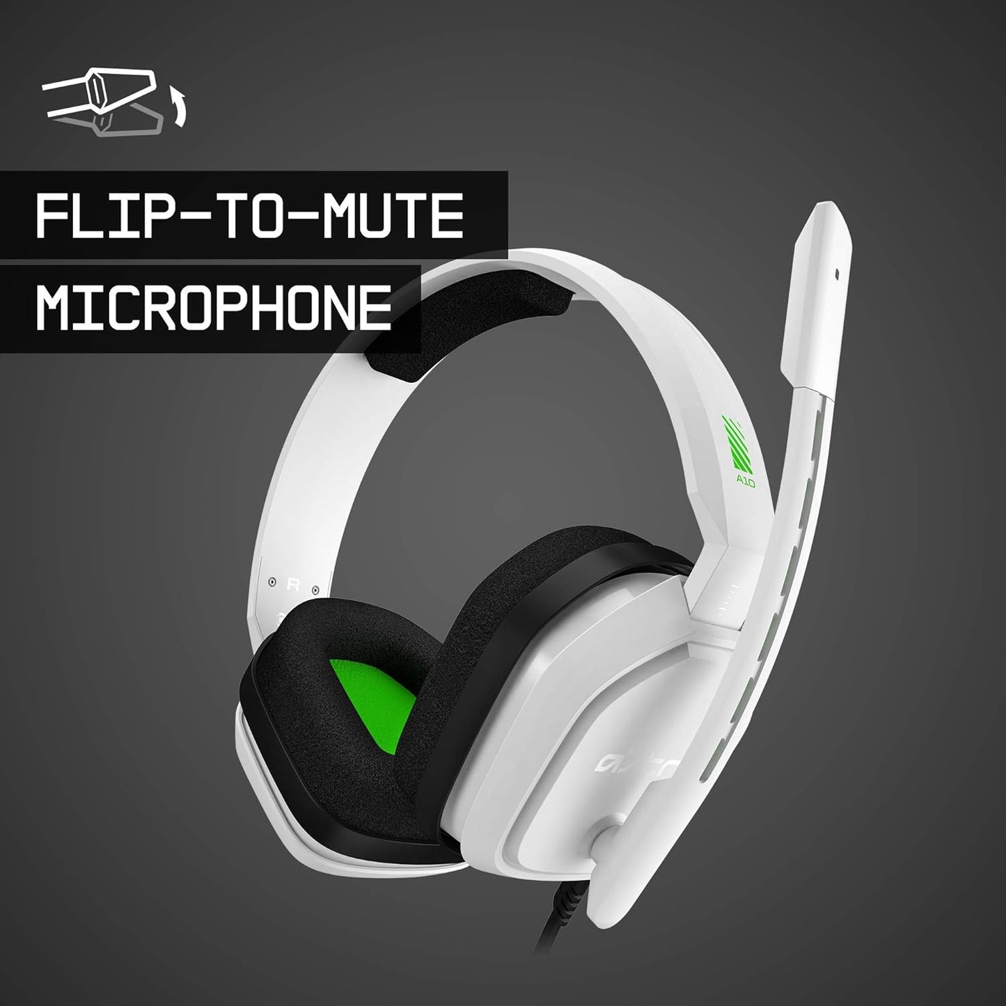 ASTRO Gaming A10 Wired Gaming Headset, Lightweight and Damage Resistant, ASTRO, 3.5 mm Audio Jack, for Xbox Series X|S, Xbox One, PS5, PS4, Nintendo Switch, PC, Mac- White/Green