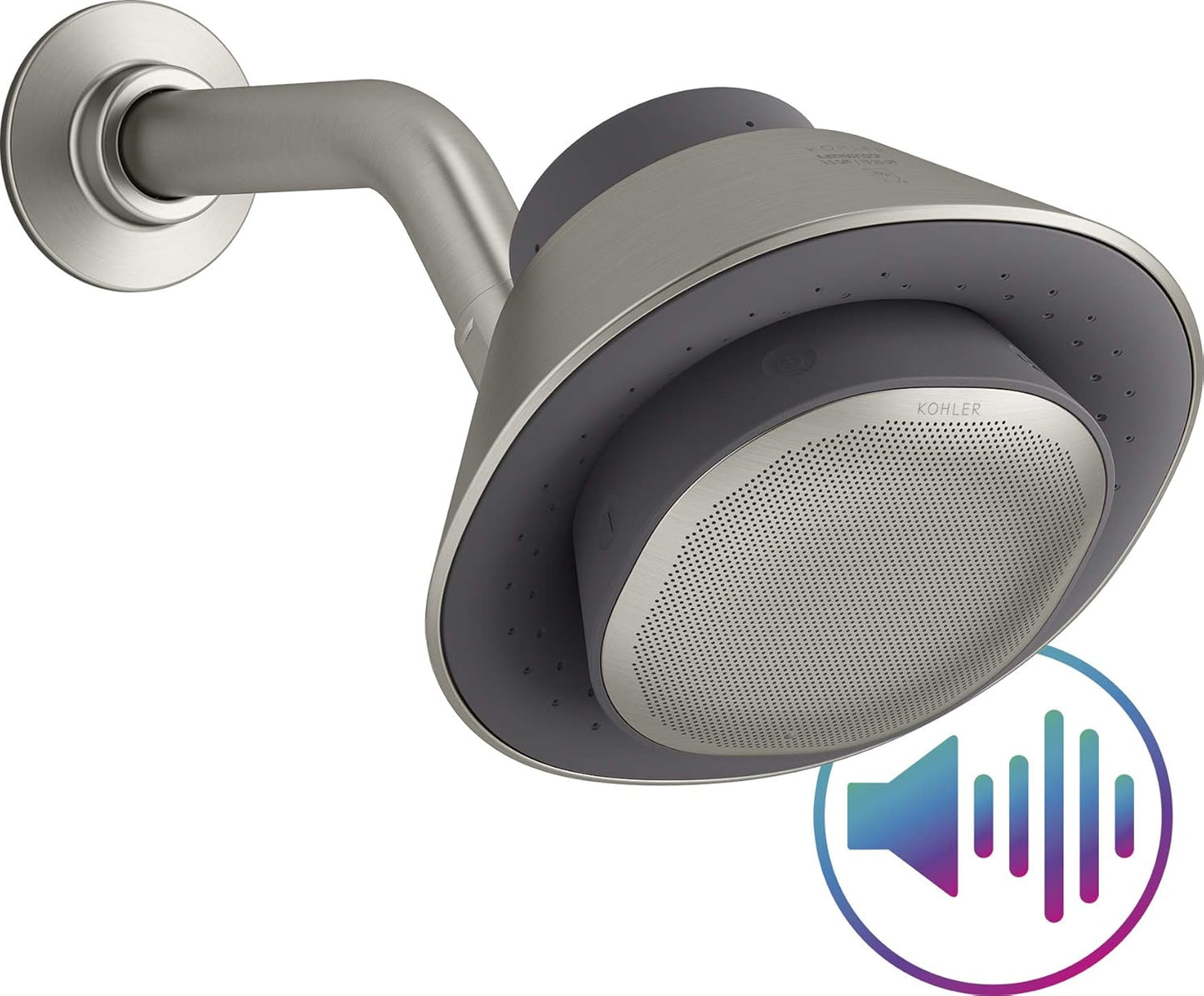 KOHLER MOXIE BLUETOOTH SHOWERHEAD, SHOWER SPEAKER, WATERPROOF SPEAKER, SHOWER RADIO, RECHARGEABLE SPEAKER, PORTABLE SPEAKER, 1.75 GPM, K-28238-GKE-BN, VIBRANT BRUSHED NICKEL