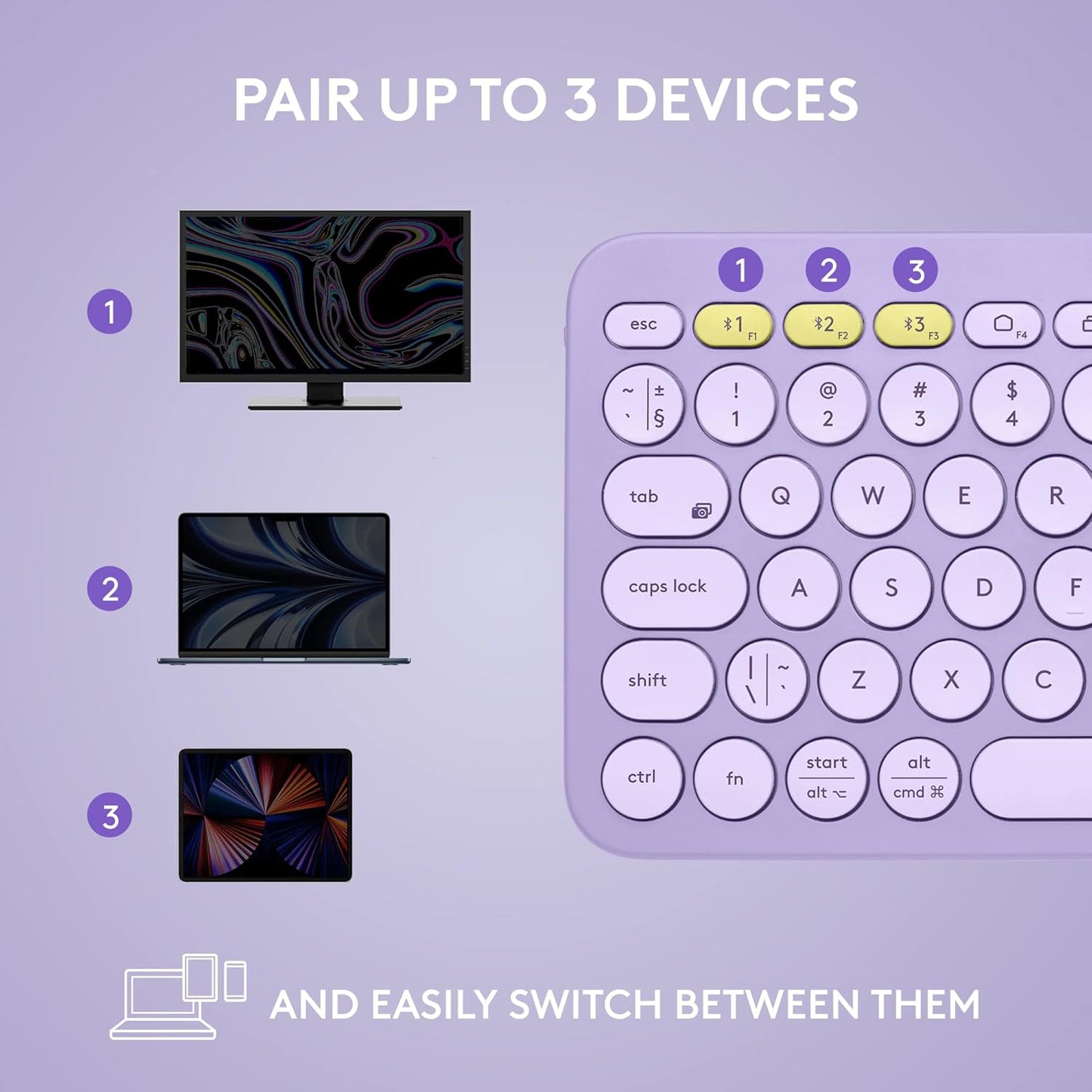 Logitech K380 Multi-Device Bluetooth Wireless Keyboard - Lavender Lemonade