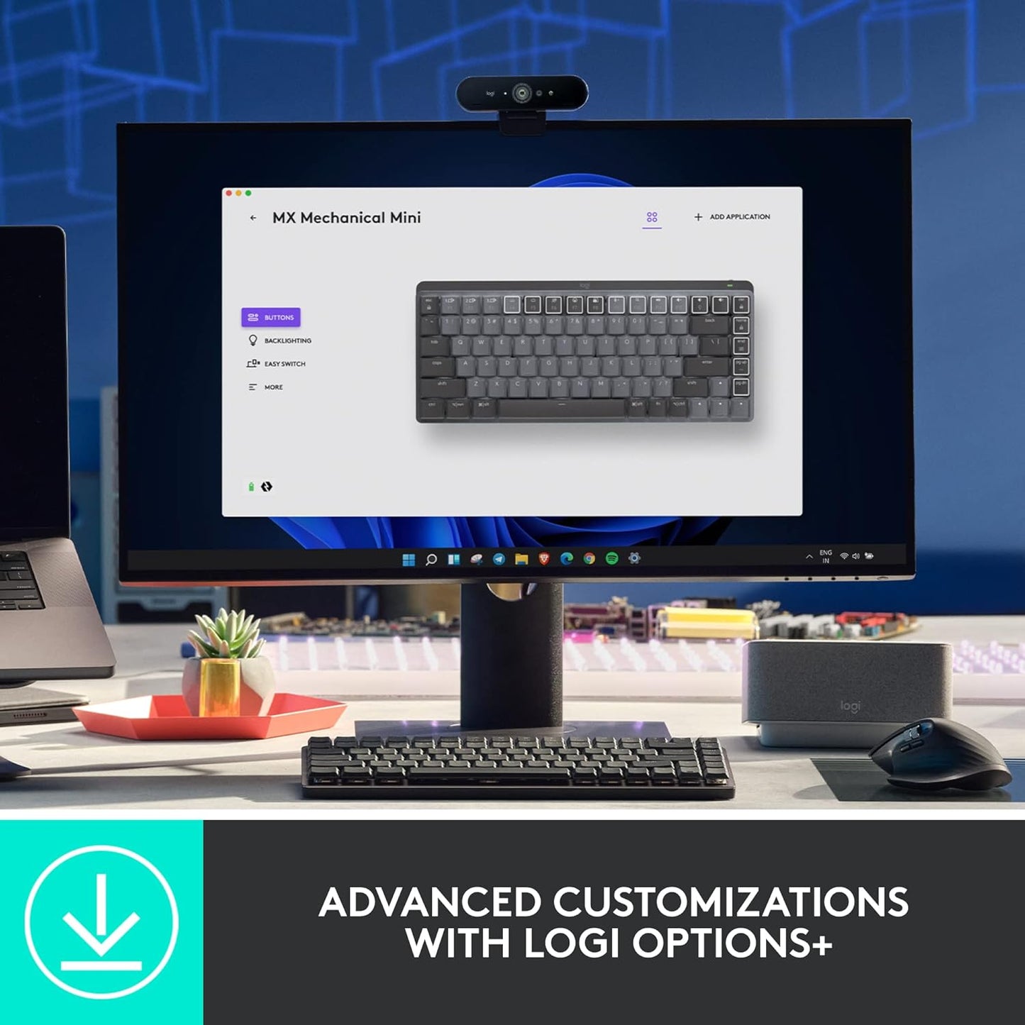 Logitech MX Mechanical Mini Wireless Illuminated Keyboard, Clicky Switches, Backlit, Bluetooth, USB-C, macOS, Windows, Linux, iOS, Android, Metal