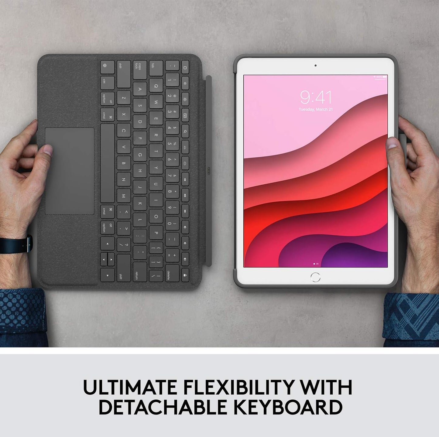 Logitech Combo Touch for iPad (7th, 8th 9th Generation) Keyboard case with trackpad, Kickstand, Wireless Keyboard, Smart Connector Technology - Graphite