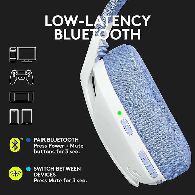 Logitech G435 Lightspeed and Bluetooth Wireless Gaming Headset - Lightweight- White