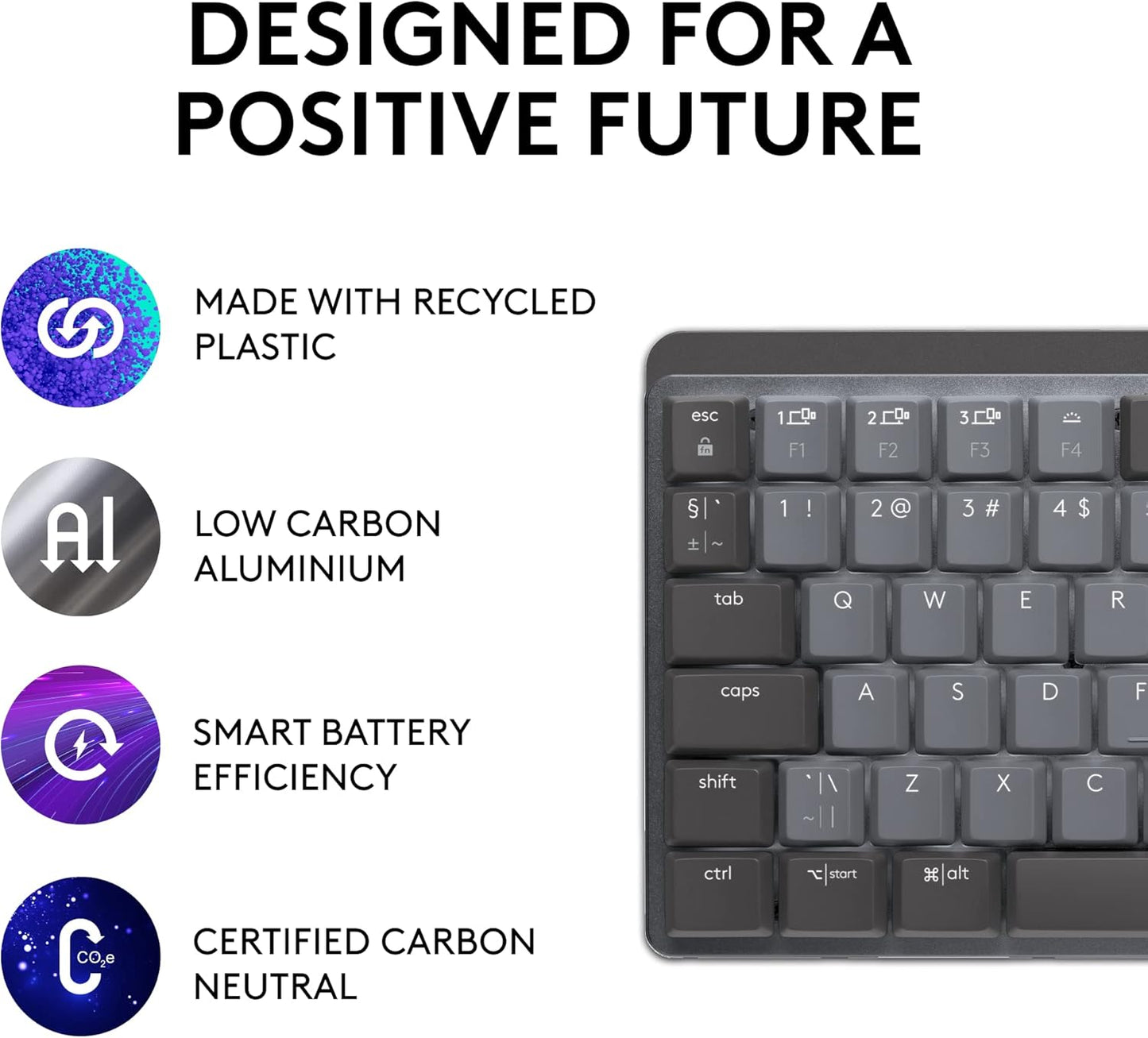 Logitech MX Mechanical Mini Wireless Illuminated Keyboard, Clicky Switches, Backlit, Bluetooth, USB-C, macOS, Windows, Linux, iOS, Android, Metal