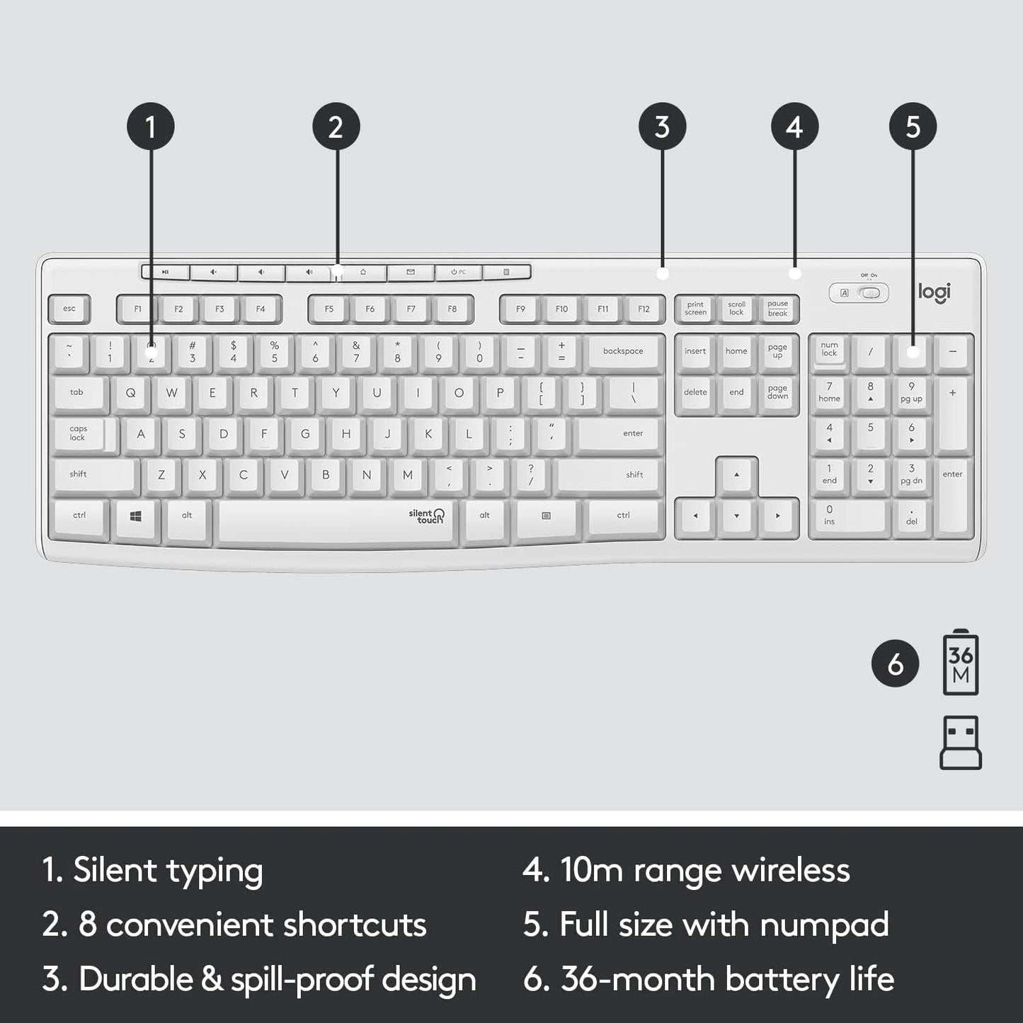 Logitech MK295 Wireless Mouse & Keyboard Combo - Off White