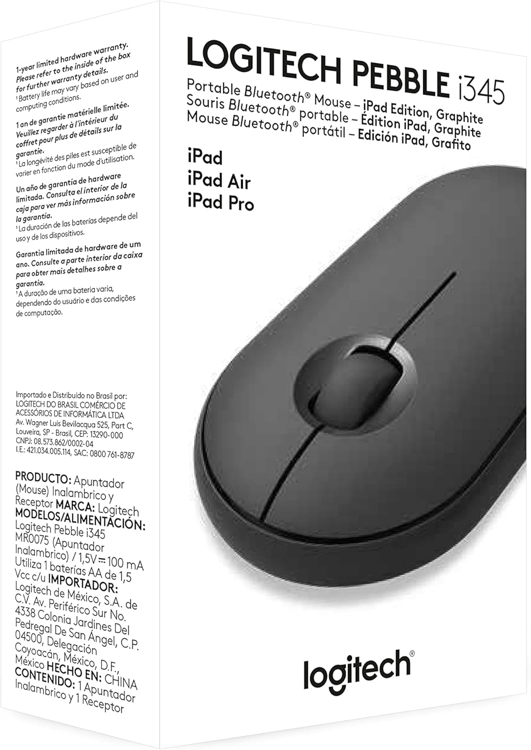 Logitech Pebble i345 Bluetooth Optical Ambidextrous Mouse for iPad - Graphite