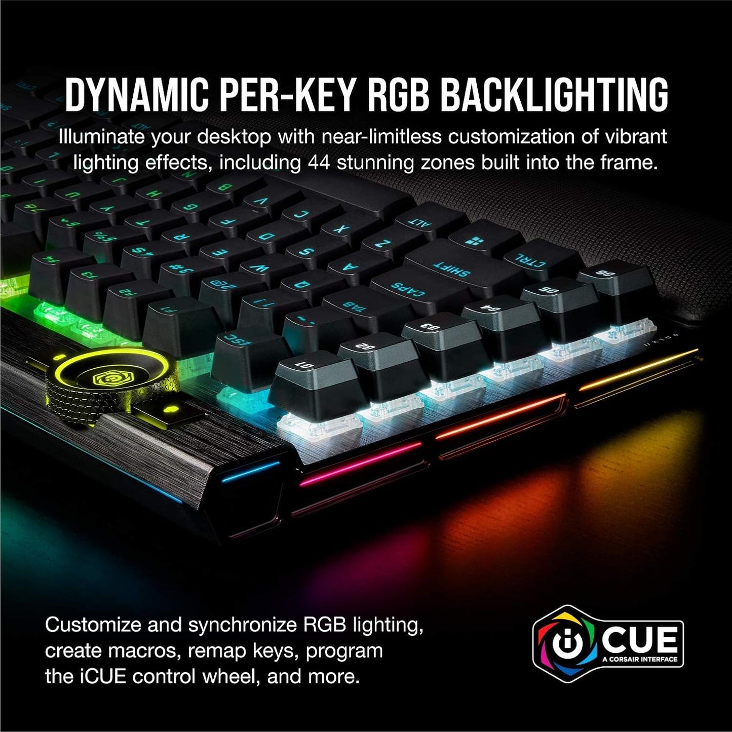 Corsair K100 RGB Optical-Mechanical Gaming Keyboard - Corsair OPX RGB Keyswitches - AXON Hyper-Processing Technology for 4X Faster Throughput - 44-Zone RGB LightEdge