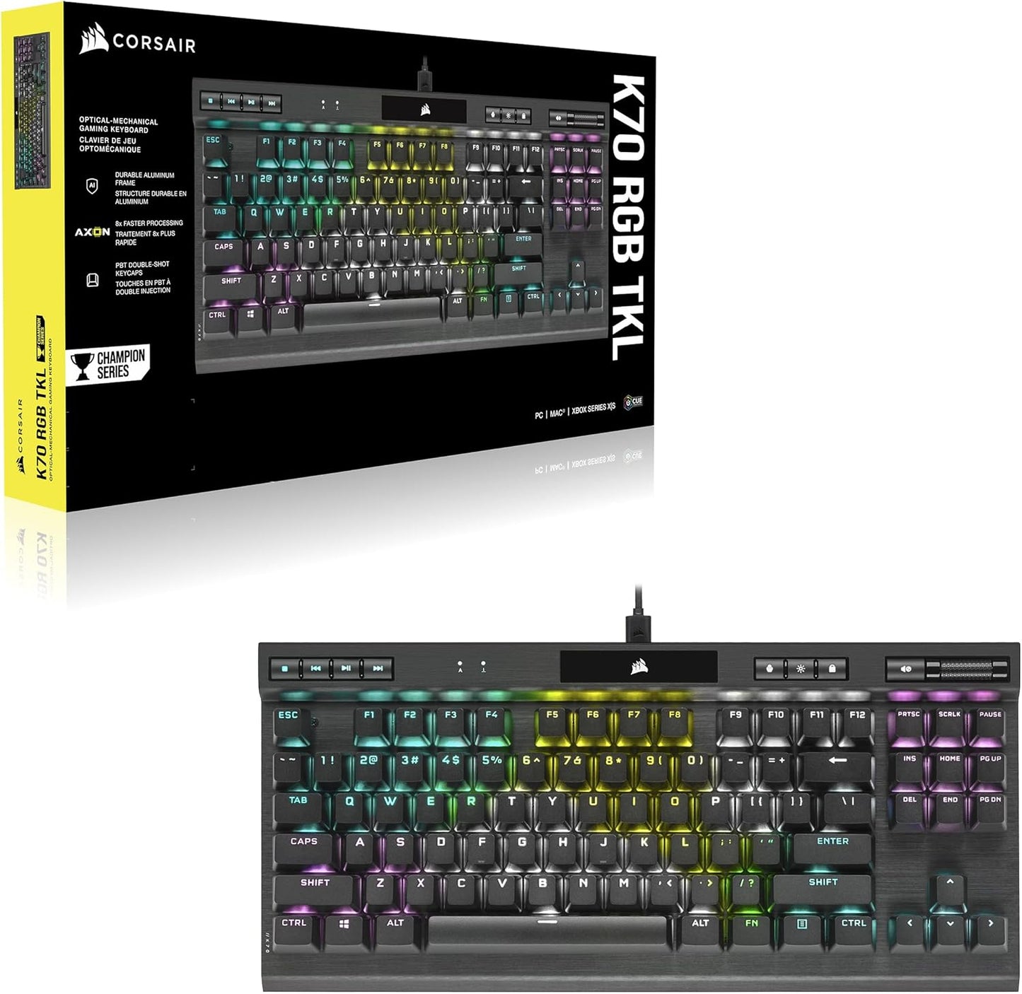 Corsair K70 RGB TKL CHAMPION SERIES Tenkeyless Optical-Mechanical Gaming Keyboard in Black
