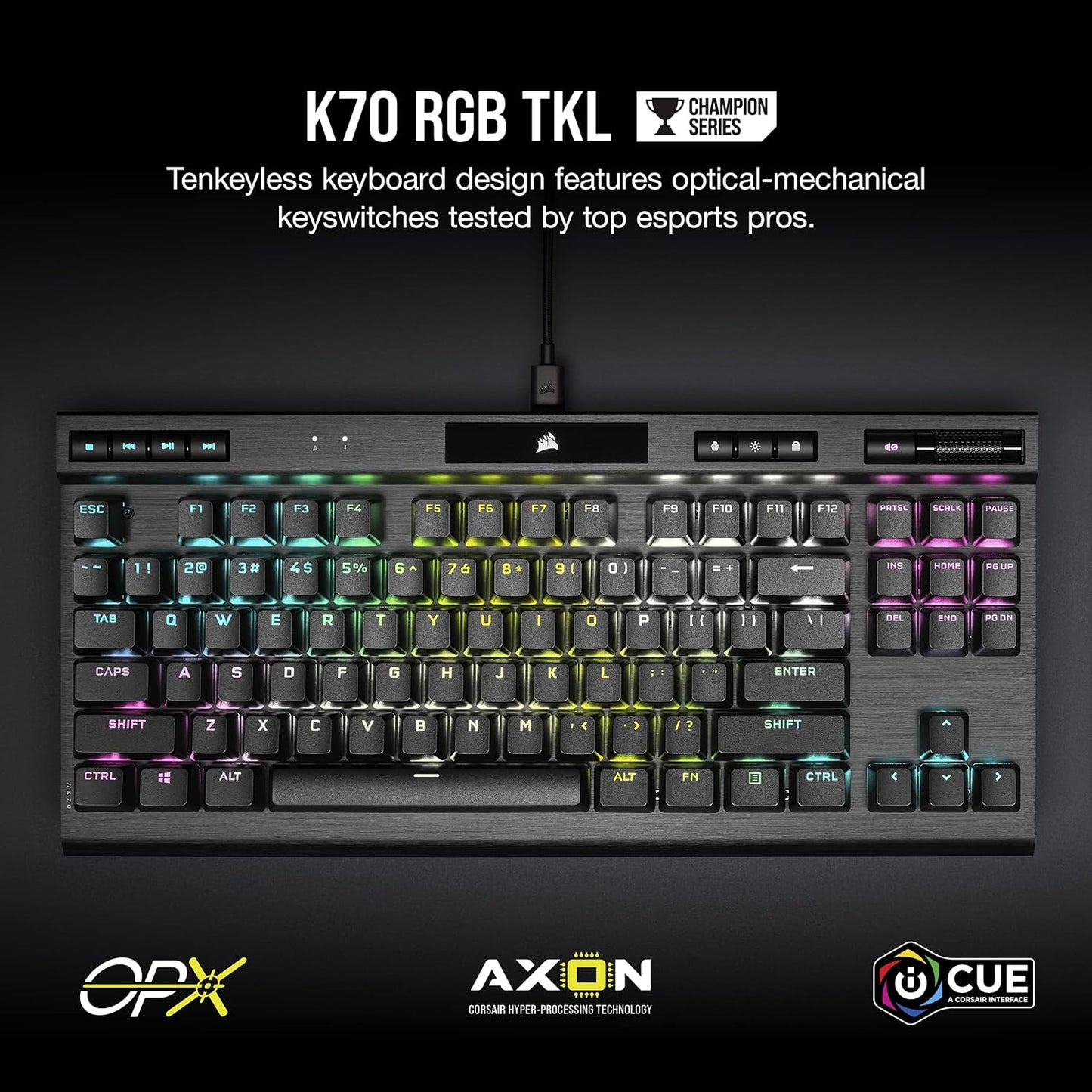 Corsair K70 RGB TKL CHAMPION SERIES Tenkeyless Optical-Mechanical Gaming Keyboard in Black