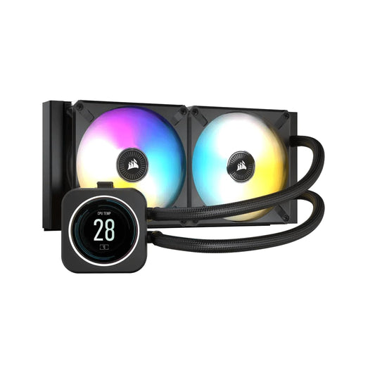 CORSAIR iCUE H100i ELITE LCD Display Liquid CPU Cooler-Custom IPS LCD Screen-40 Dynamic RGB LEDs-120mm Fans-240mm Radiator-COMMANDER CORE Smart Lighting Controller - Black
