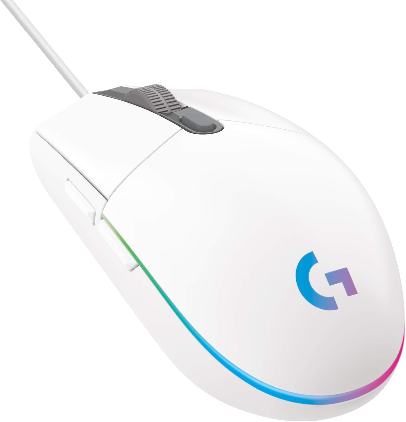 Logitech G203 Wired Gaming Mouse, 8,000 DPI, Rainbow Optical LIGHTSYNC RGB, 6 Programmable Buttons, On-Board Memory, PC/Mac Computer and Laptop Compatible, White