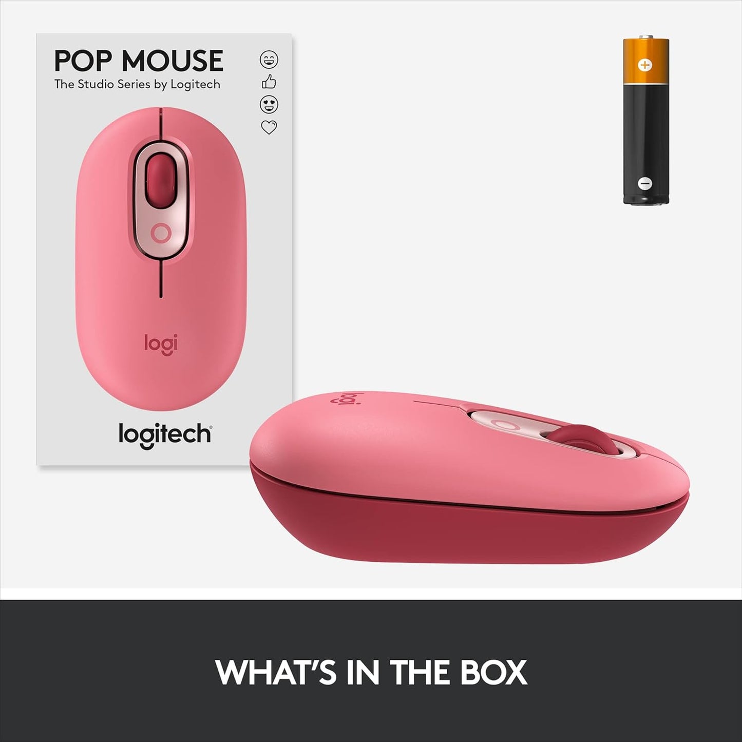 Logitech POP Mouse, Wireless Mouse with Customizable Emojis, SilentTouch Technology, Precision/Speed Scroll, Compact Design, Bluetooth, Multi-Device, OS Compatible - Heartbreaker Rose