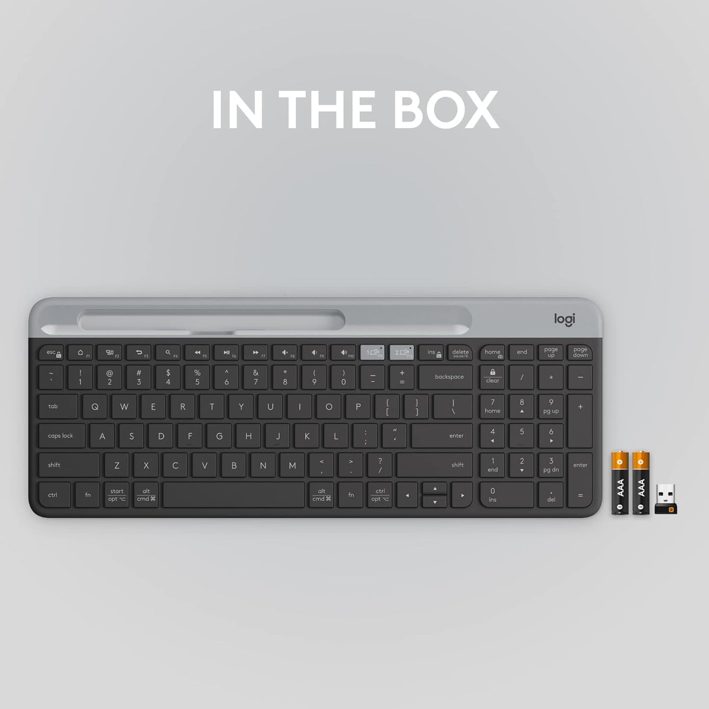 Logitech K585 Multi-Device Slim Wireless Keyboard, Built-in Cradle for Device; for Laptop, Tablet, Desktop, Smartphone, Win/Mac- Graphite