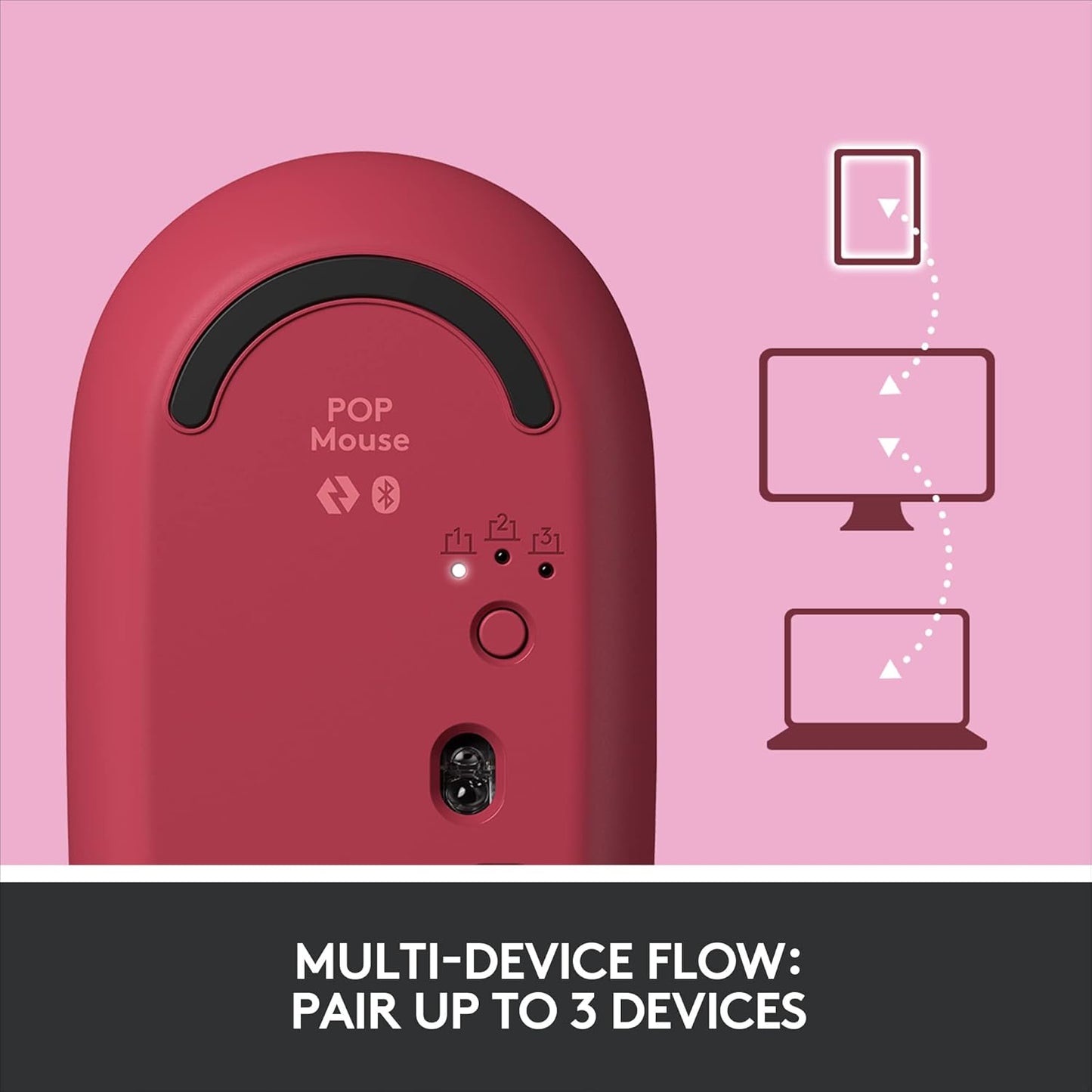 Logitech POP Mouse, Wireless Mouse with Customizable Emojis, SilentTouch Technology, Precision/Speed Scroll, Compact Design, Bluetooth, Multi-Device, OS Compatible - Heartbreaker Rose