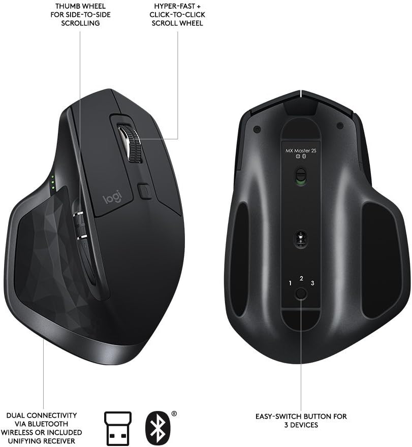 Logitech MX Master 2S Wireless Mouse with FLOW Cross-Computer Control and File Sharing for PC and Mac, Graphite