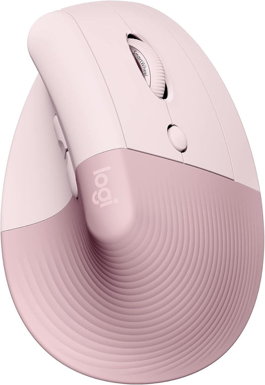 Logitech Lift Vertical Ergonomic optical Mouse, Wireless, Bluetooth or Logi Bolt USB receiver, Quiet clicks, 4 buttons, compatible with Windows/macOS/iPadOS, Laptop, PC - Rose