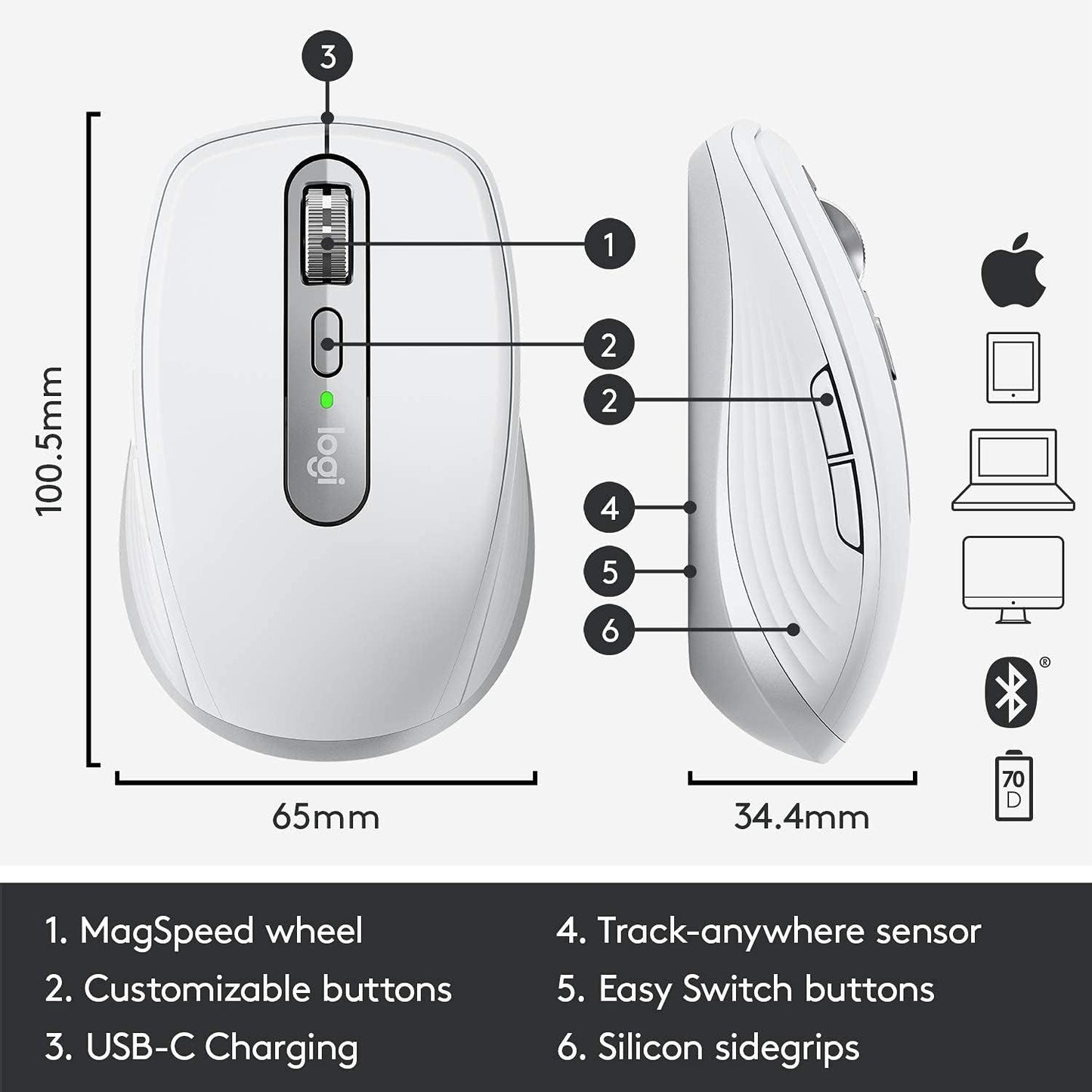 Logitech MX Anywhere 3 Wireless Mouse - Pale Grey