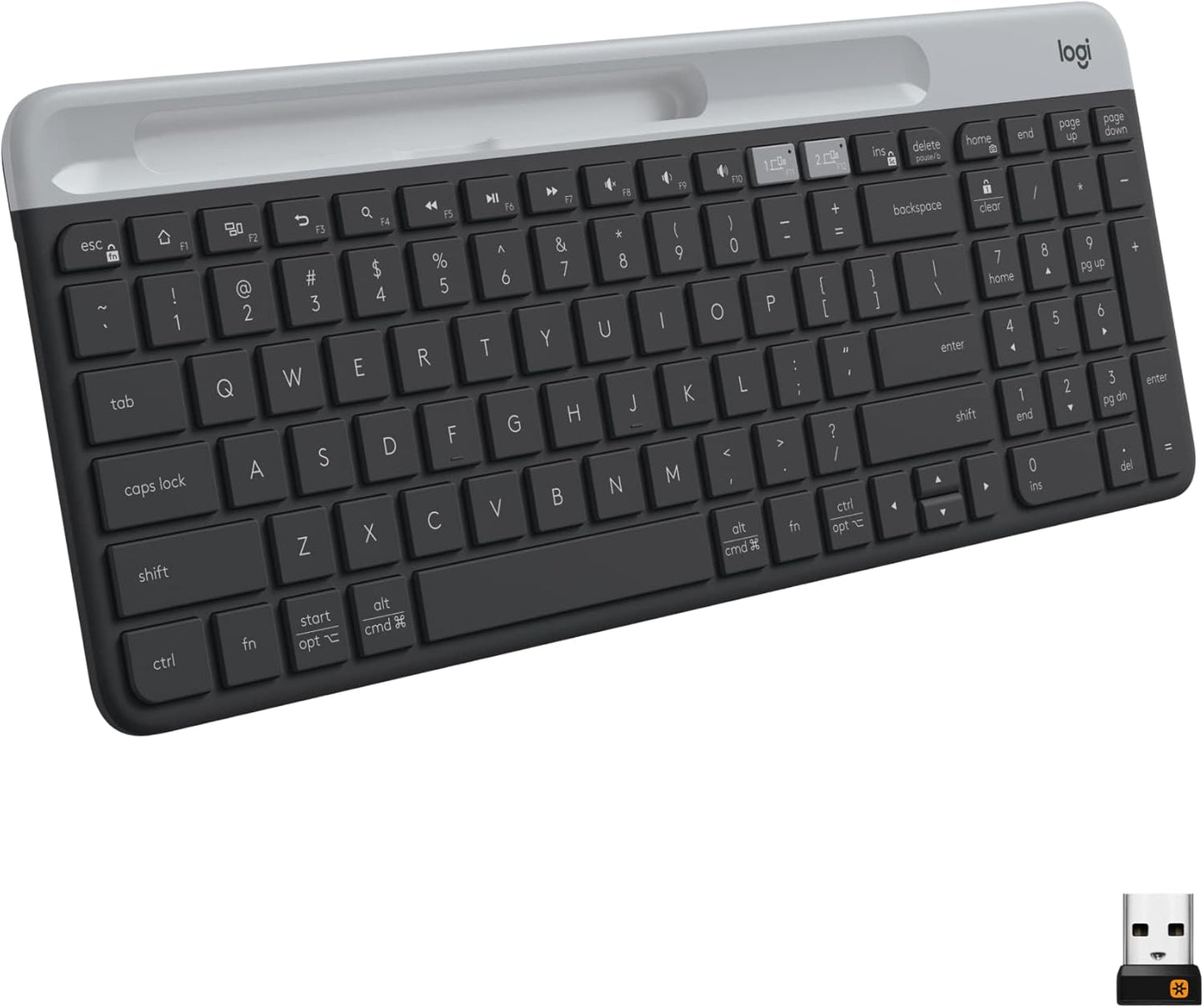 Logitech K585 Multi-Device Slim Wireless Keyboard, Built-in Cradle for Device; for Laptop, Tablet, Desktop, Smartphone, Win/Mac- Graphite