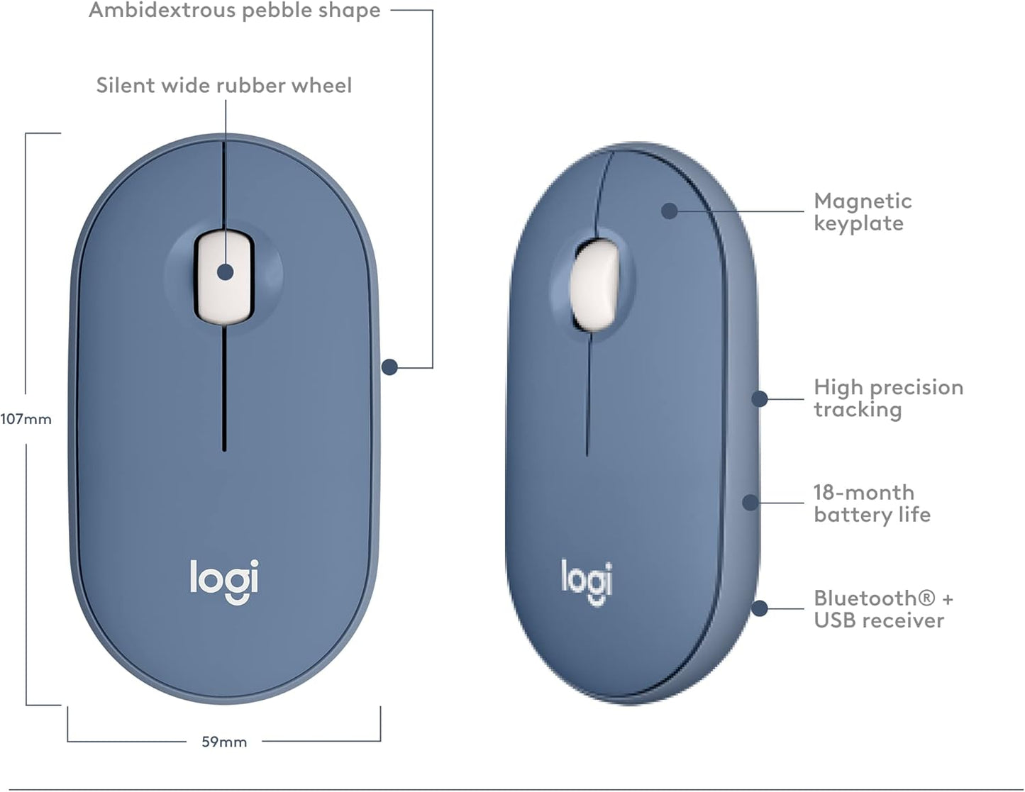 Logitech Pebble Wireless Mouse - Blueberry