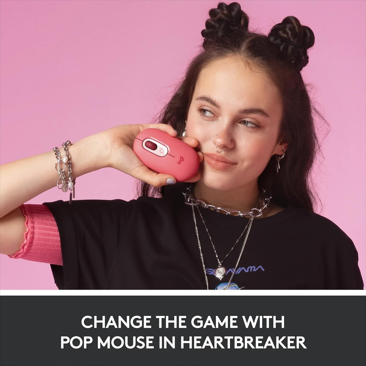 Logitech POP Mouse, Wireless Mouse with Customizable Emojis, SilentTouch Technology, Precision/Speed Scroll, Compact Design, Bluetooth, Multi-Device, OS Compatible - Heartbreaker Rose