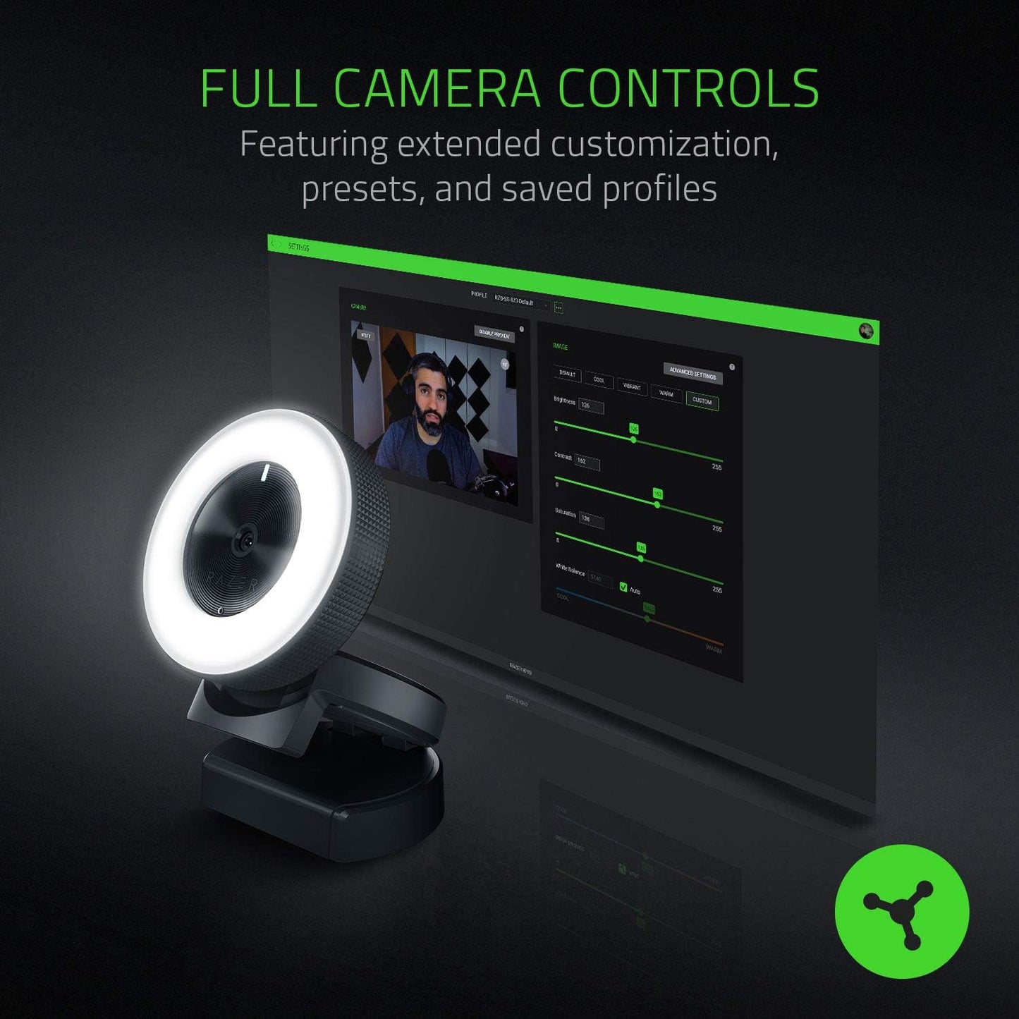 Webcam Web Cam Razer Kiyo Autofocus Ring Light Computer Online Streaming Webcam w/Mic