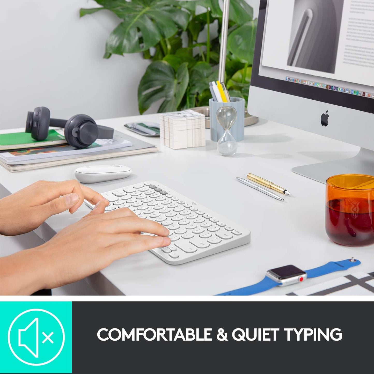 Logitech K380 Pebble Wireless Multi-Device Keyboard for Apple iOS, Apple TV android or Chrome, Bluetooth, Compact Space-Saving Design, PC/Mac/Laptop/Smartphone/Tablet - Off White