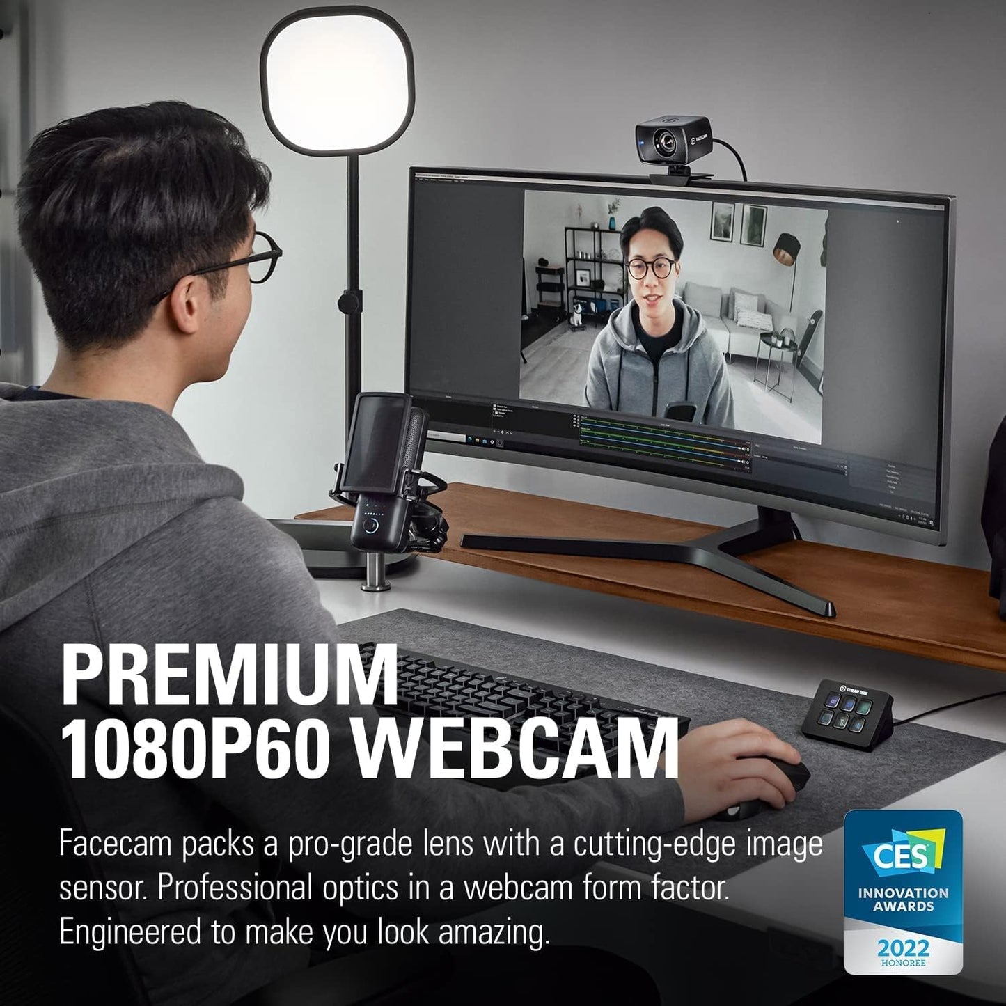 Elgato Facecam - 1080p60 True Full HD Webcam for Live Streaming, Gaming, Video Calls, Sony Sensor, Light Correction, DSLR Style Control, Works with OBS, Zoom, Teams, and more, for PC/Mac
