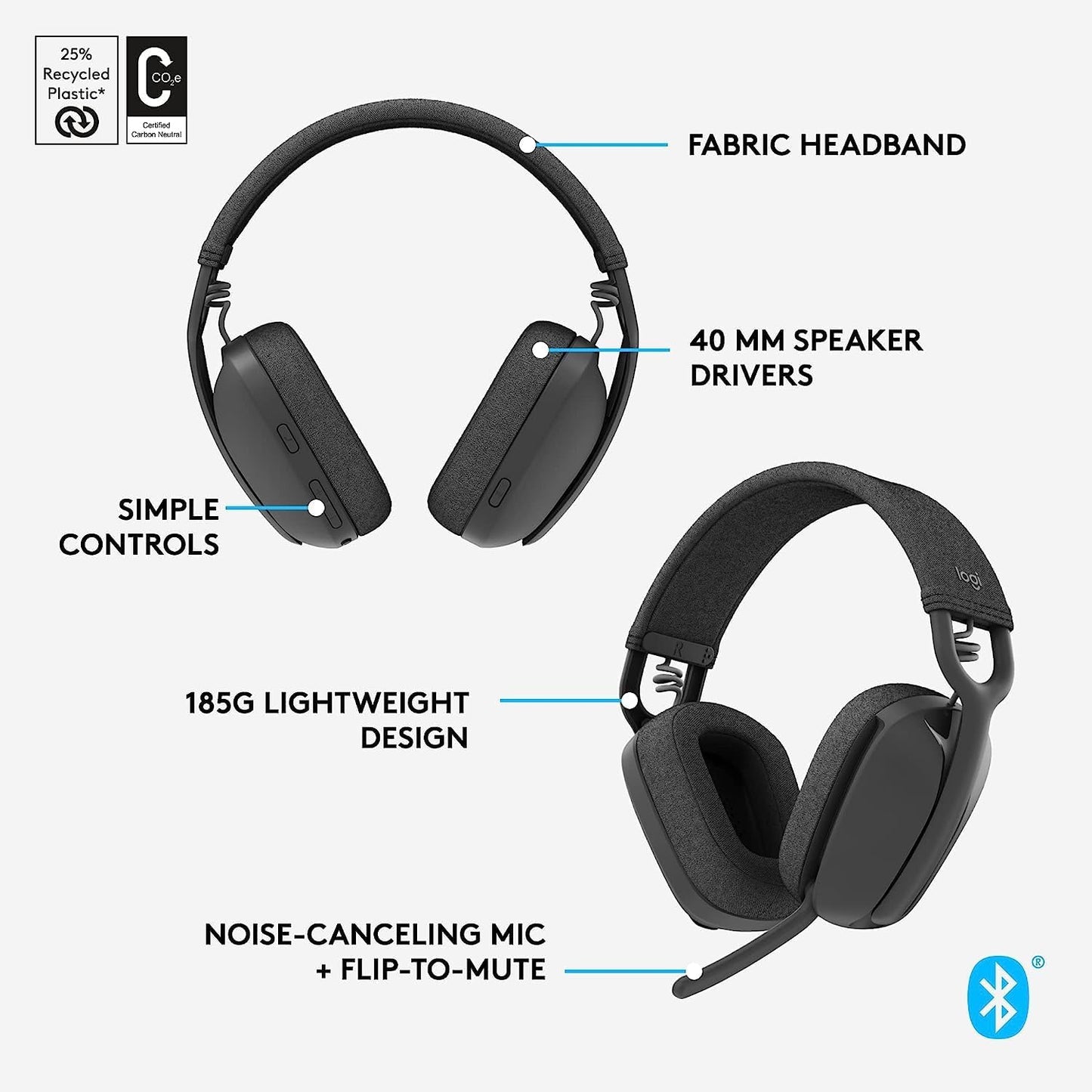 Logitech Zone Vibe 100 Lightweight Wireless Over Ear Headphones