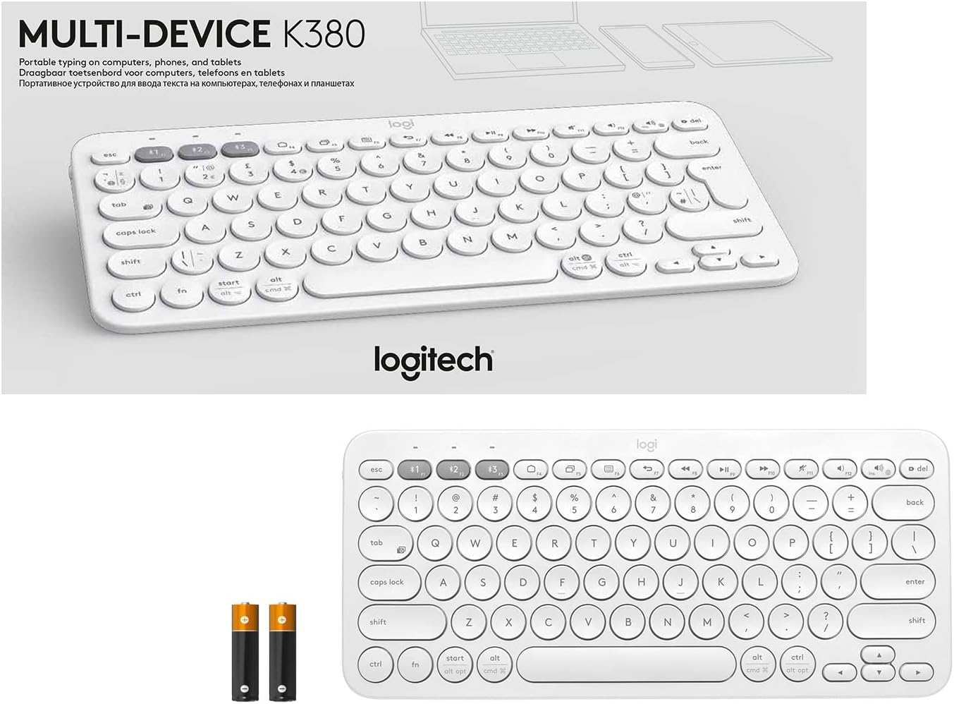 Logitech K380 Pebble Wireless Multi-Device Keyboard for Apple iOS, Apple TV android or Chrome, Bluetooth, Compact Space-Saving Design, PC/Mac/Laptop/Smartphone/Tablet - Off White