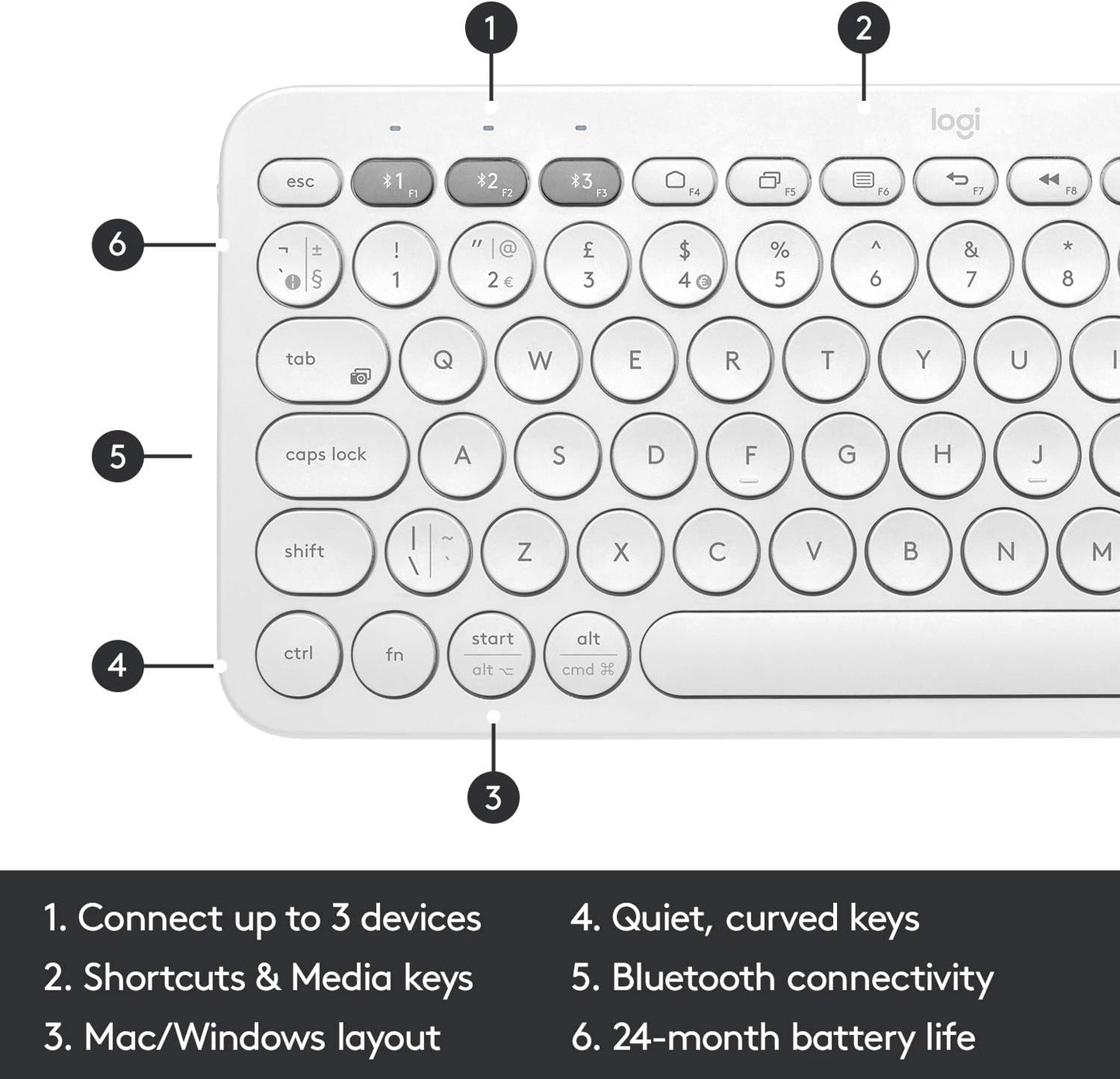 Logitech K380 Pebble Wireless Multi-Device Keyboard for Apple iOS, Apple TV android or Chrome, Bluetooth, Compact Space-Saving Design, PC/Mac/Laptop/Smartphone/Tablet - Off White
