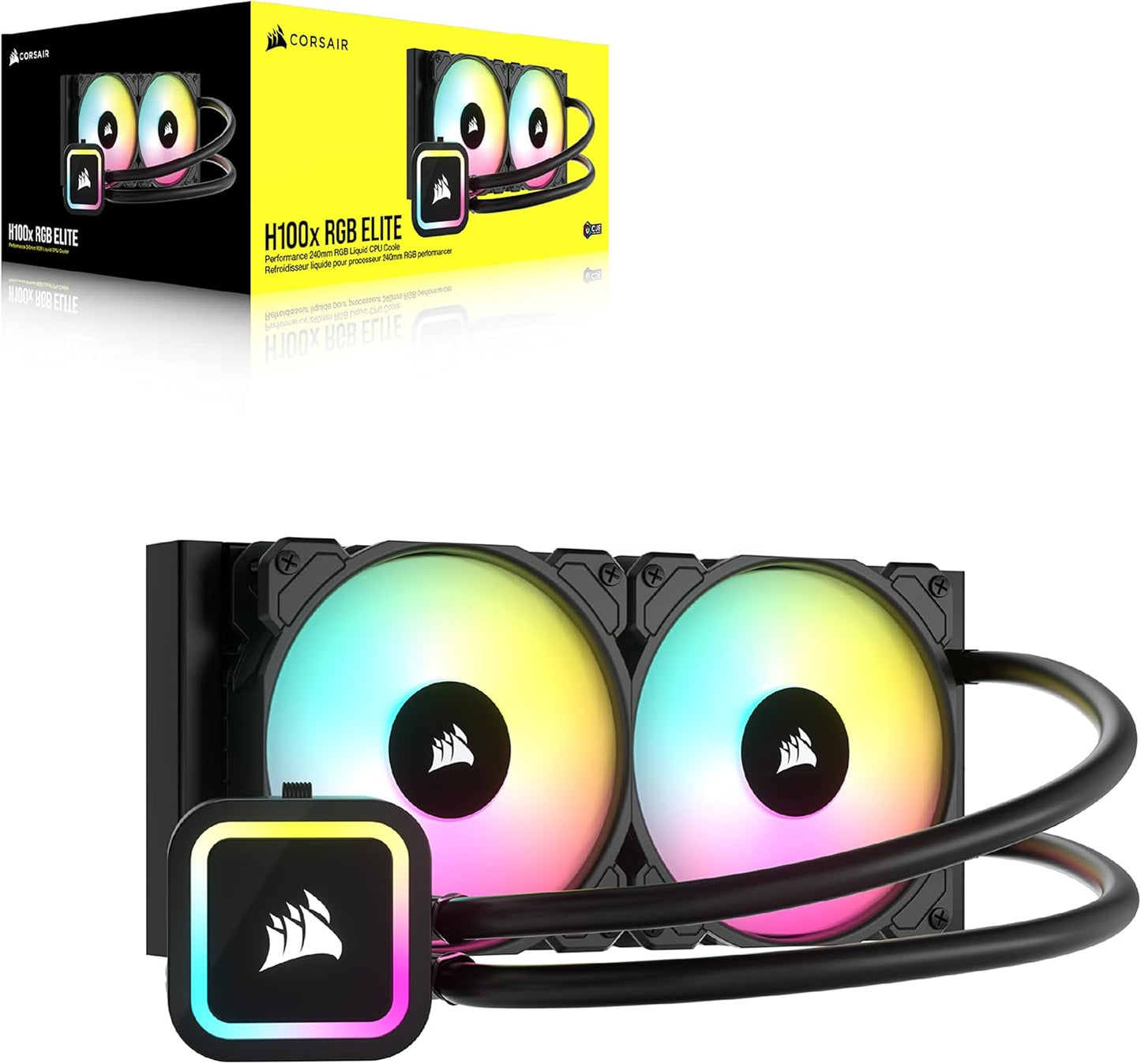Corsair H100x RGB Elite Liquid CPU Cooler (CW-9060065-WW2) for Desktop-32 Dynamic LEDs SP120 Series PWM Fans with AirGuide Intel® LGA 1700, 1200, 115X, 2066, AMD® AM5/AM4 Sockets Black
