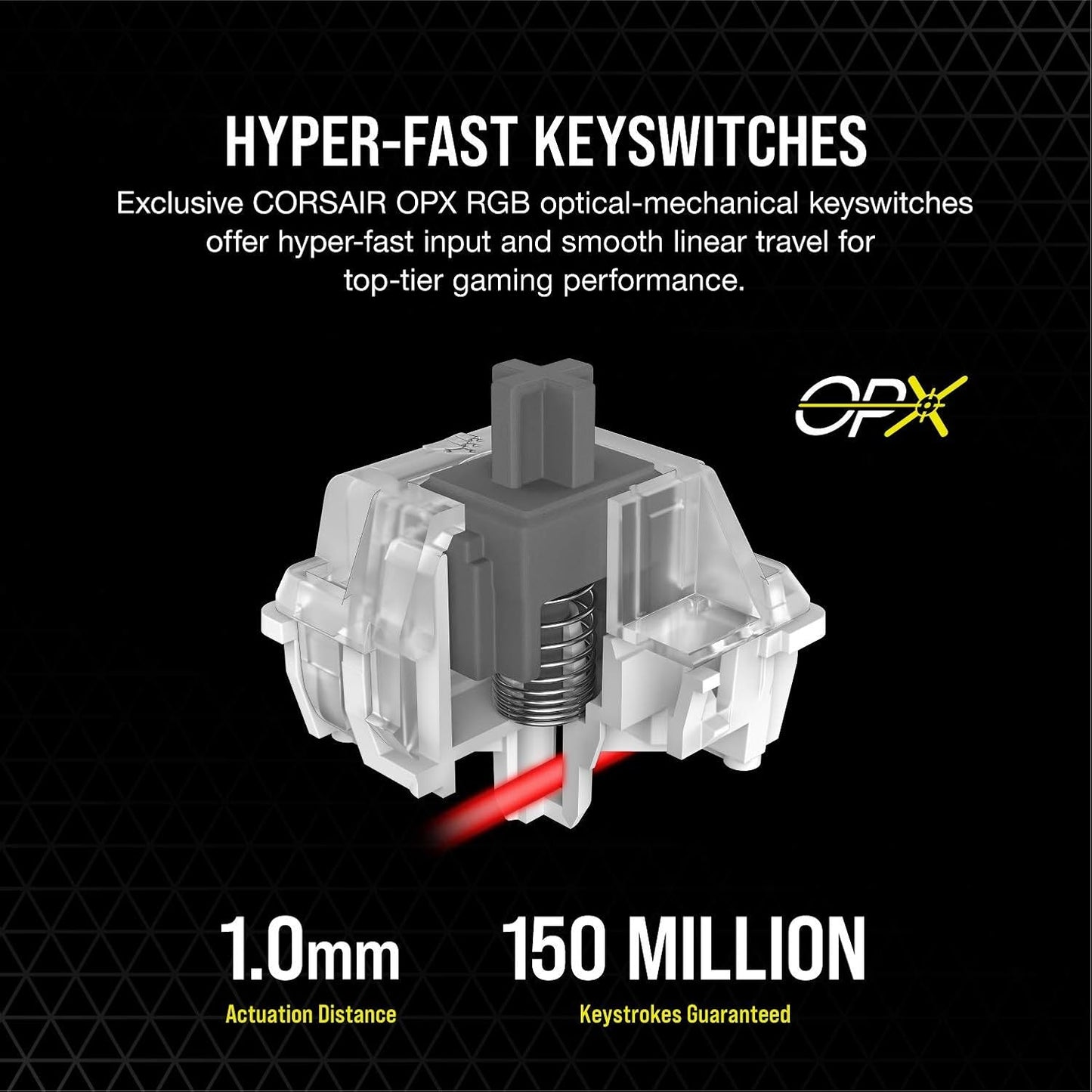 Corsair K100 RGB Optical-Mechanical Gaming Keyboard - Corsair OPX RGB Keyswitches - AXON Hyper-Processing Technology for 4X Faster Throughput - 44-Zone RGB LightEdge